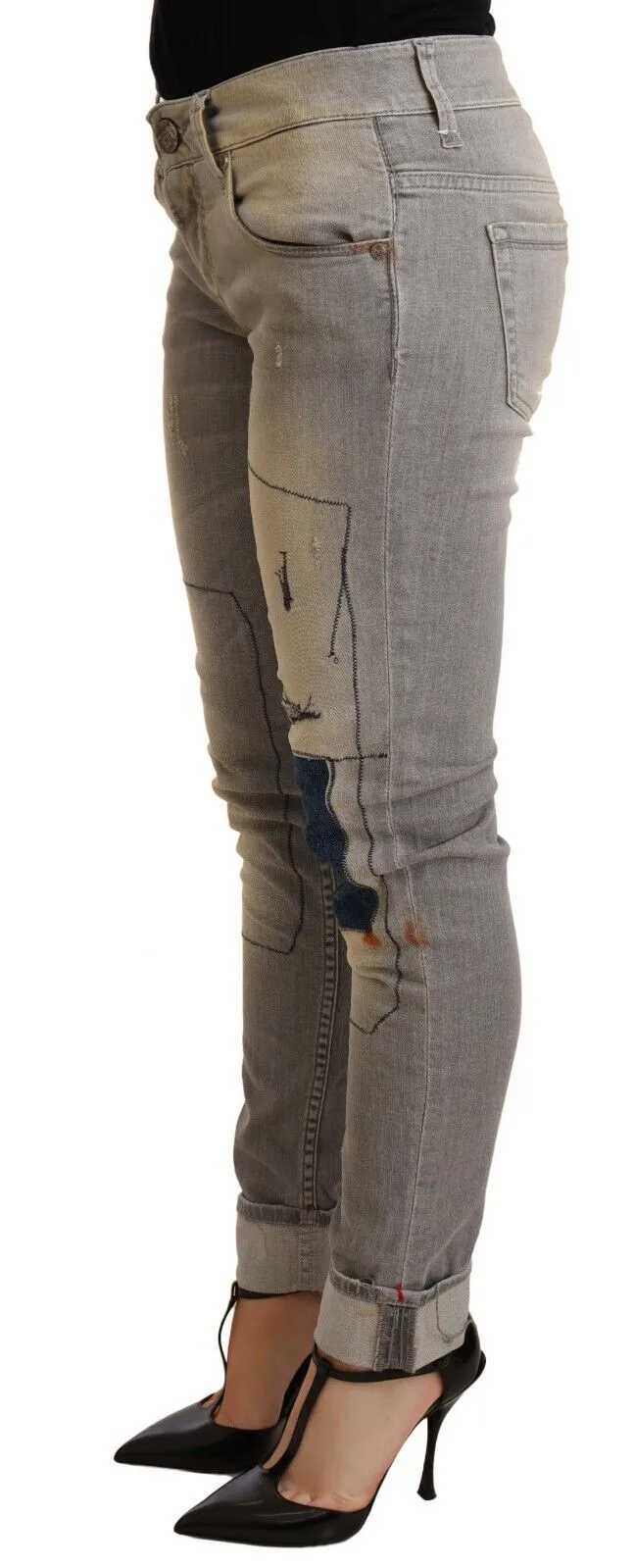 Acht  Cotton Slim Fit Folded Hem Women blue Women's Pant
