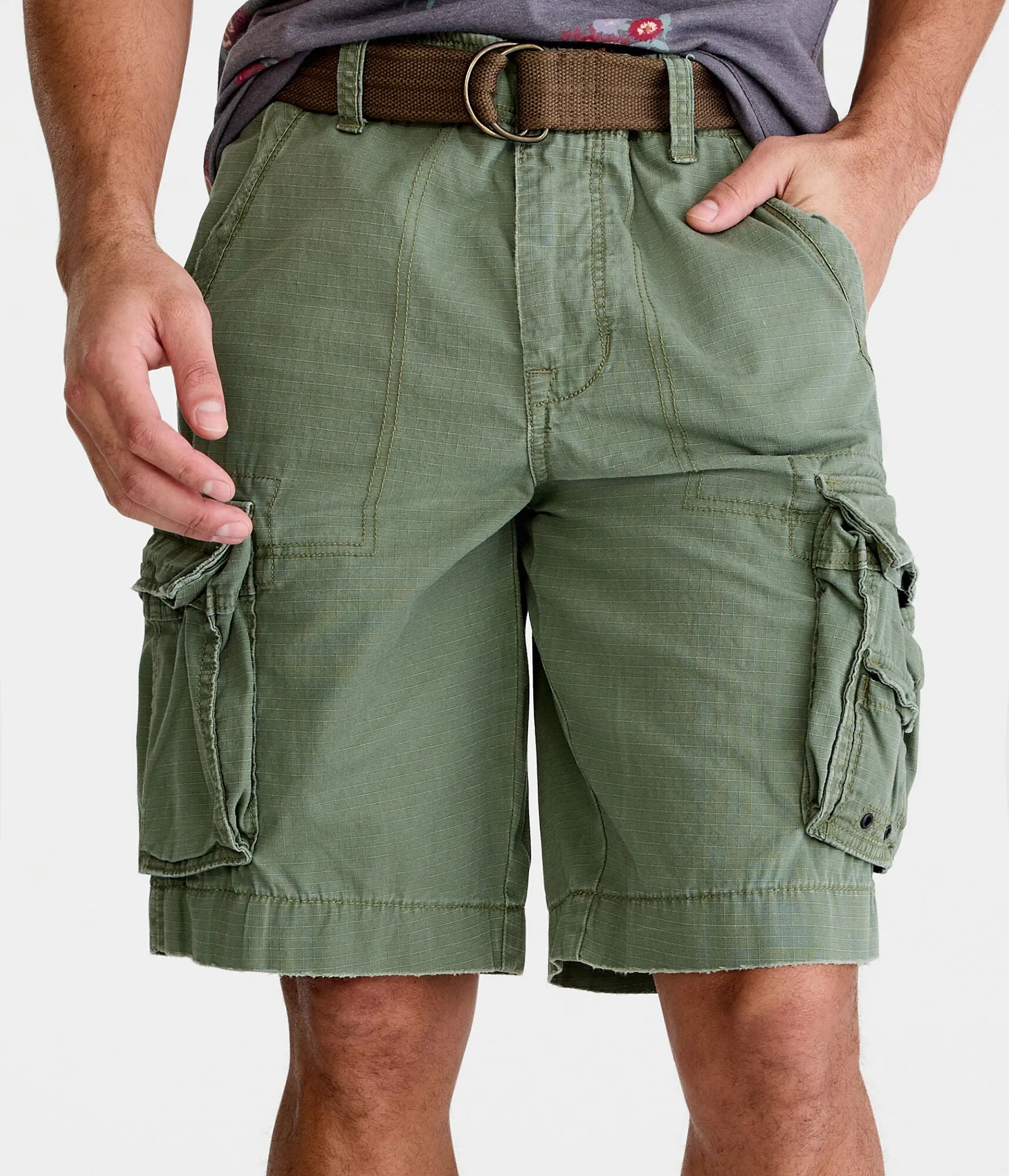 Aeropostale Mens Men's Solid Belted Cargo Shorts*** Black