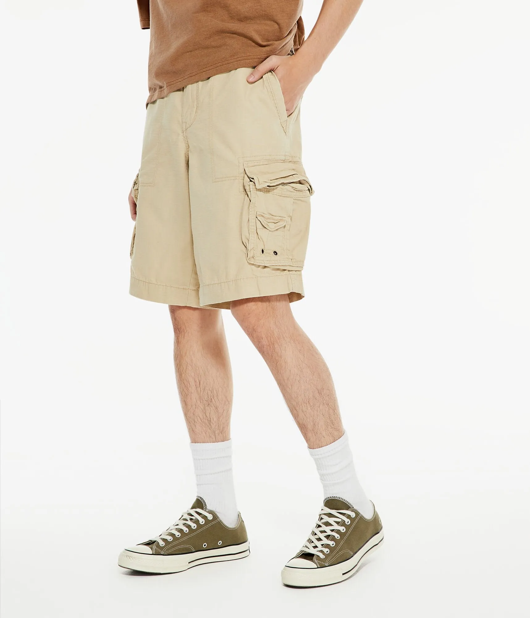 Aeropostale Mens Men's Solid Belted Cargo Shorts*** Black