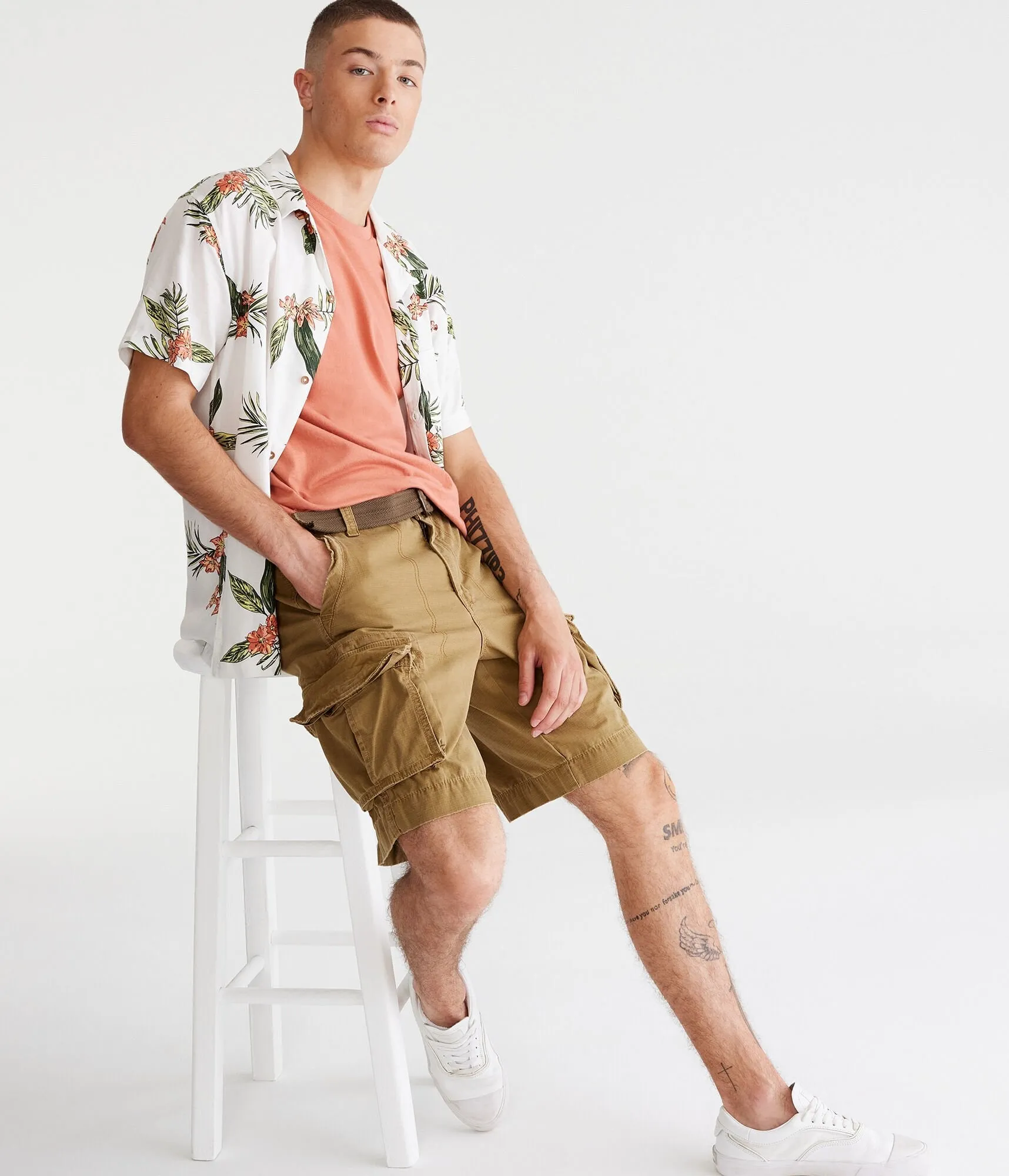 Aeropostale Mens Men's Solid Belted Cargo Shorts*** Black
