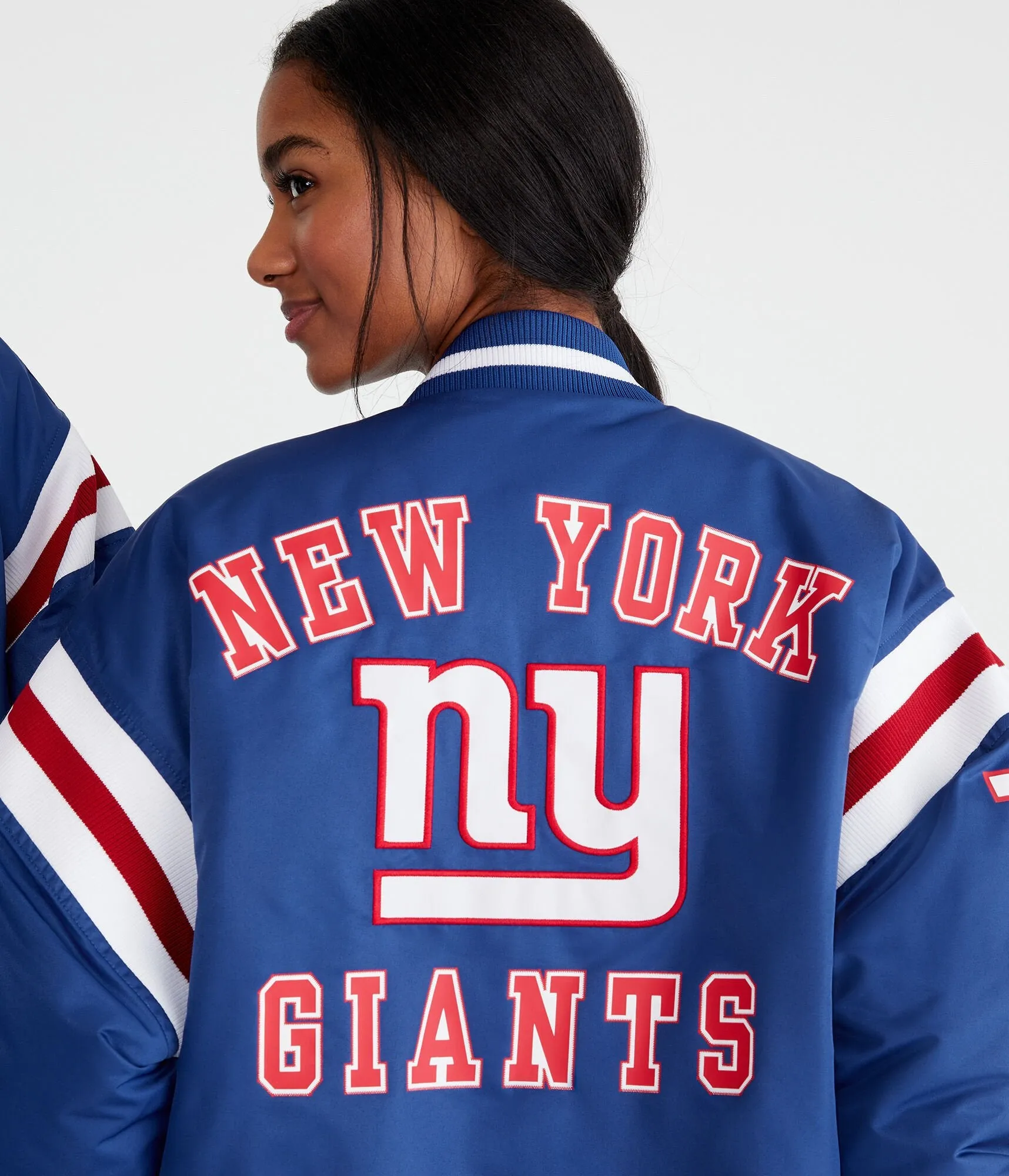 Aeropostale New York Giants Striped Bomber Jacket