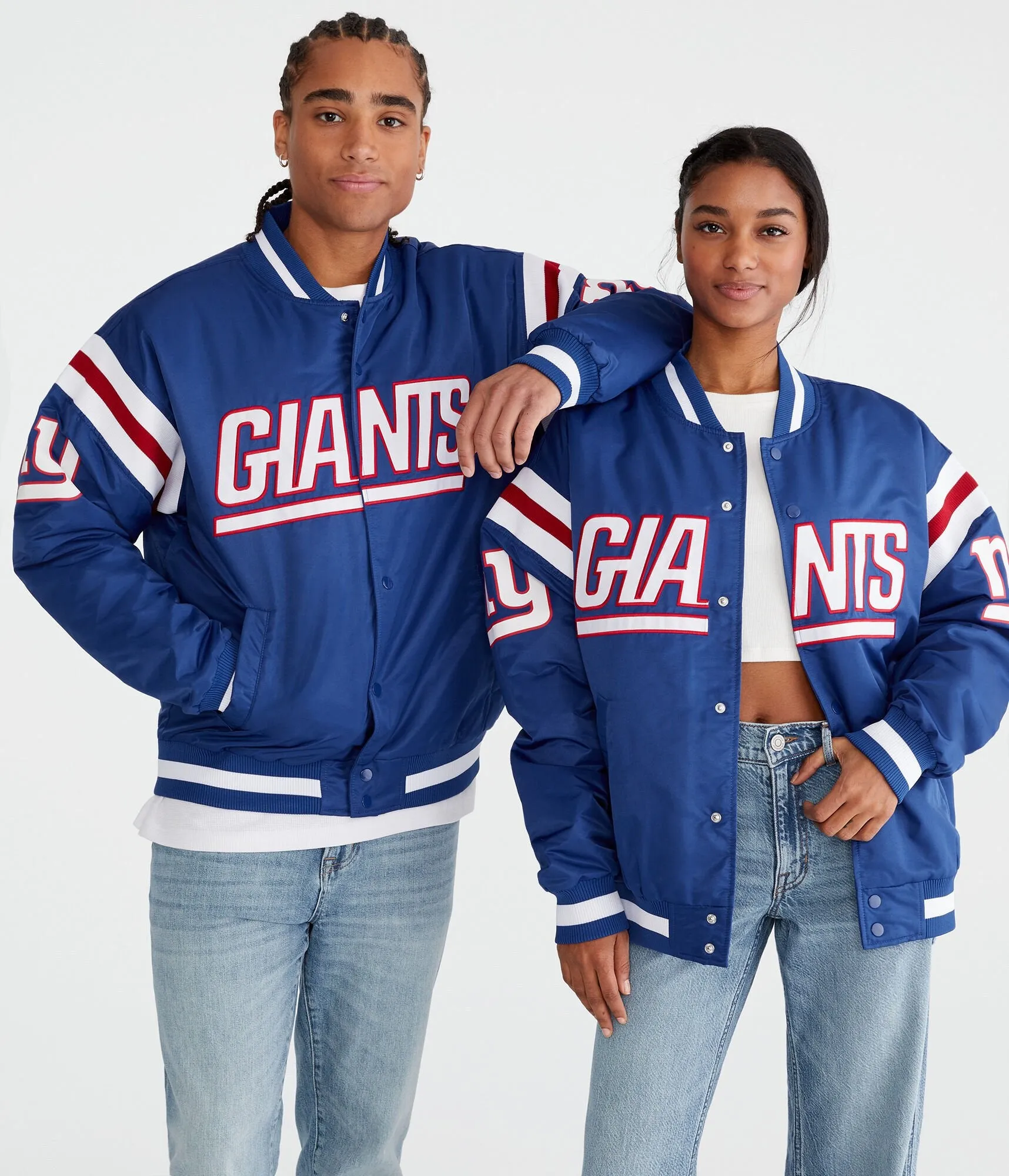 Aeropostale New York Giants Striped Bomber Jacket
