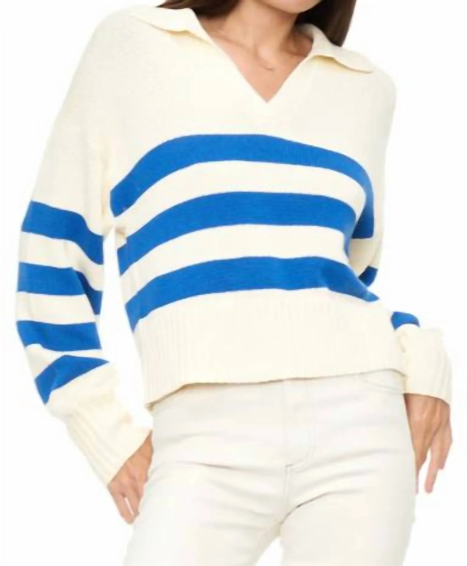 Arlo Polo Sweater In Ivory Sea Stripe