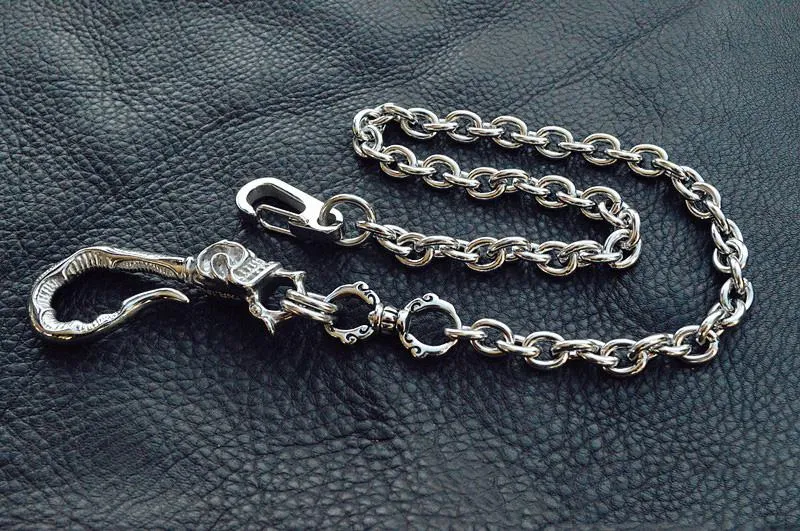 Badass Silver Skull Mens Biker Wallet Chain STAINLESS STEEL Wallet Chain Pants Chain For Men
