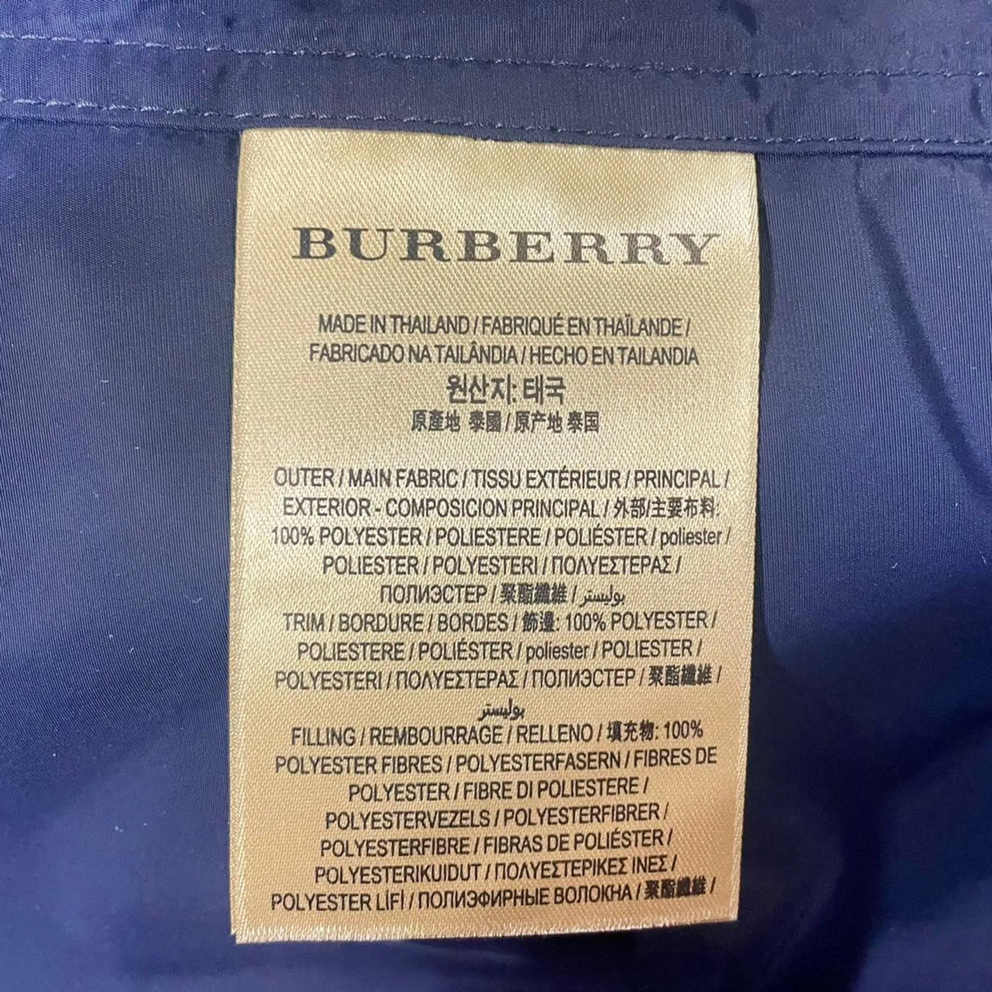 Burberry Packaway Hood Shape-Memory Taffeta Jacket in Navy Blue Polyester