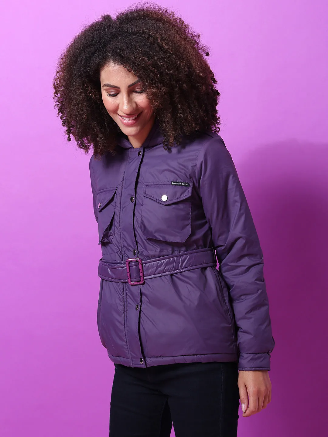 Campus Sutra Women Solid Stylish Casual Bomber Jacket
