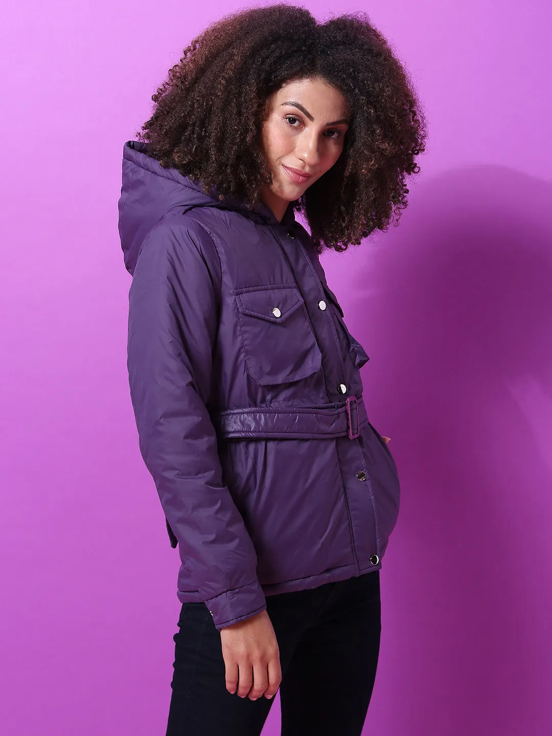 Campus Sutra Women Solid Stylish Casual Bomber Jacket