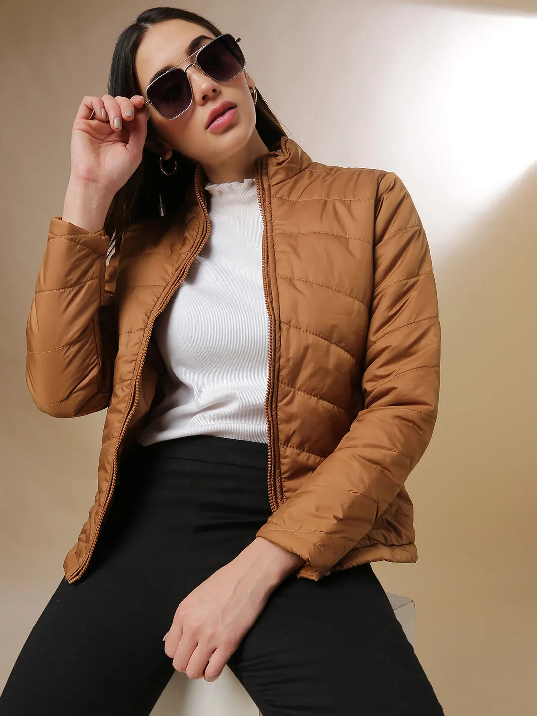 Campus Sutra Women Solid Stylish Casual Bomber Jacket