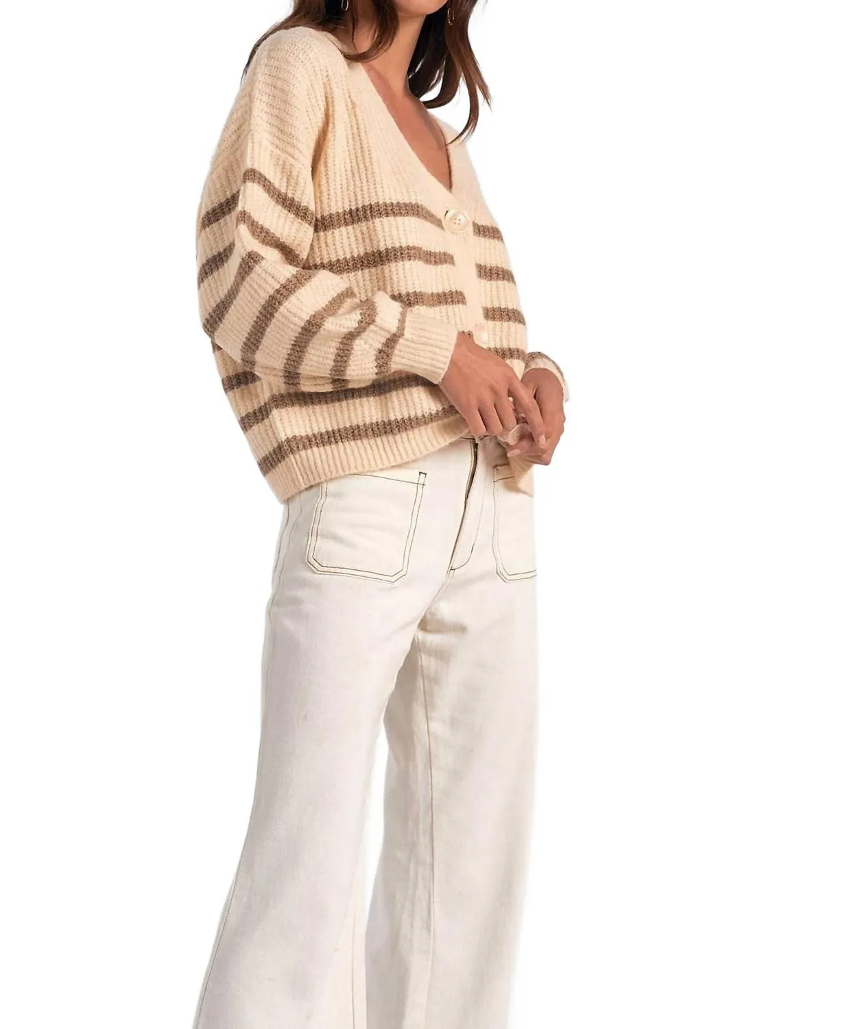 Carmel Stripe Cardigan In Beige