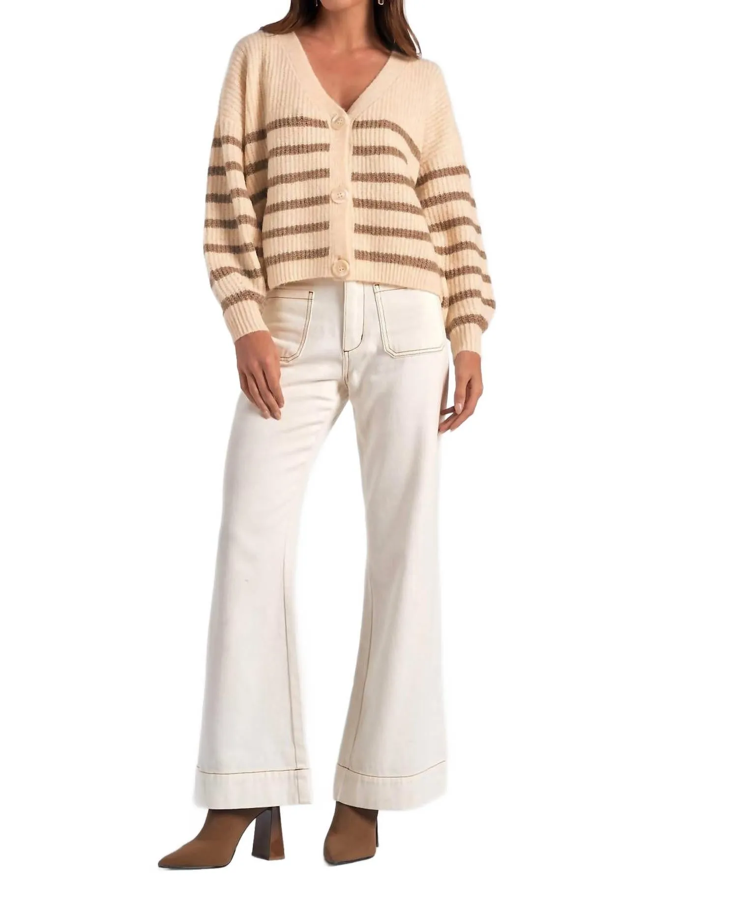Carmel Stripe Cardigan In Beige