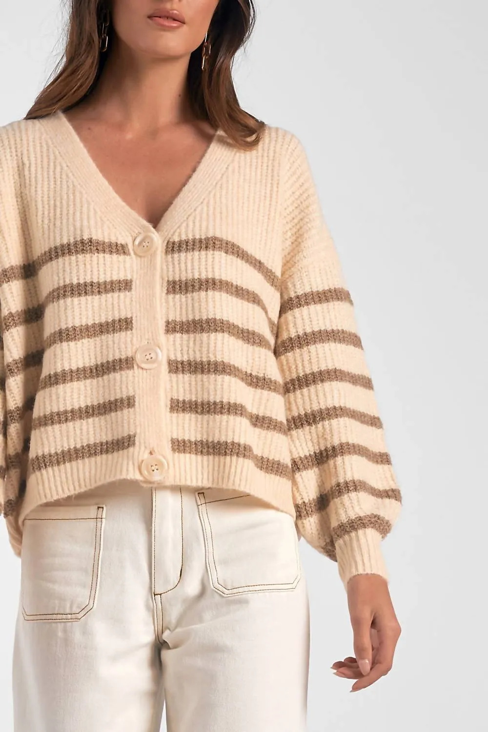 Carmel Stripe Cardigan In Beige