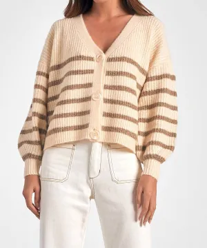 Carmel Stripe Cardigan In Beige