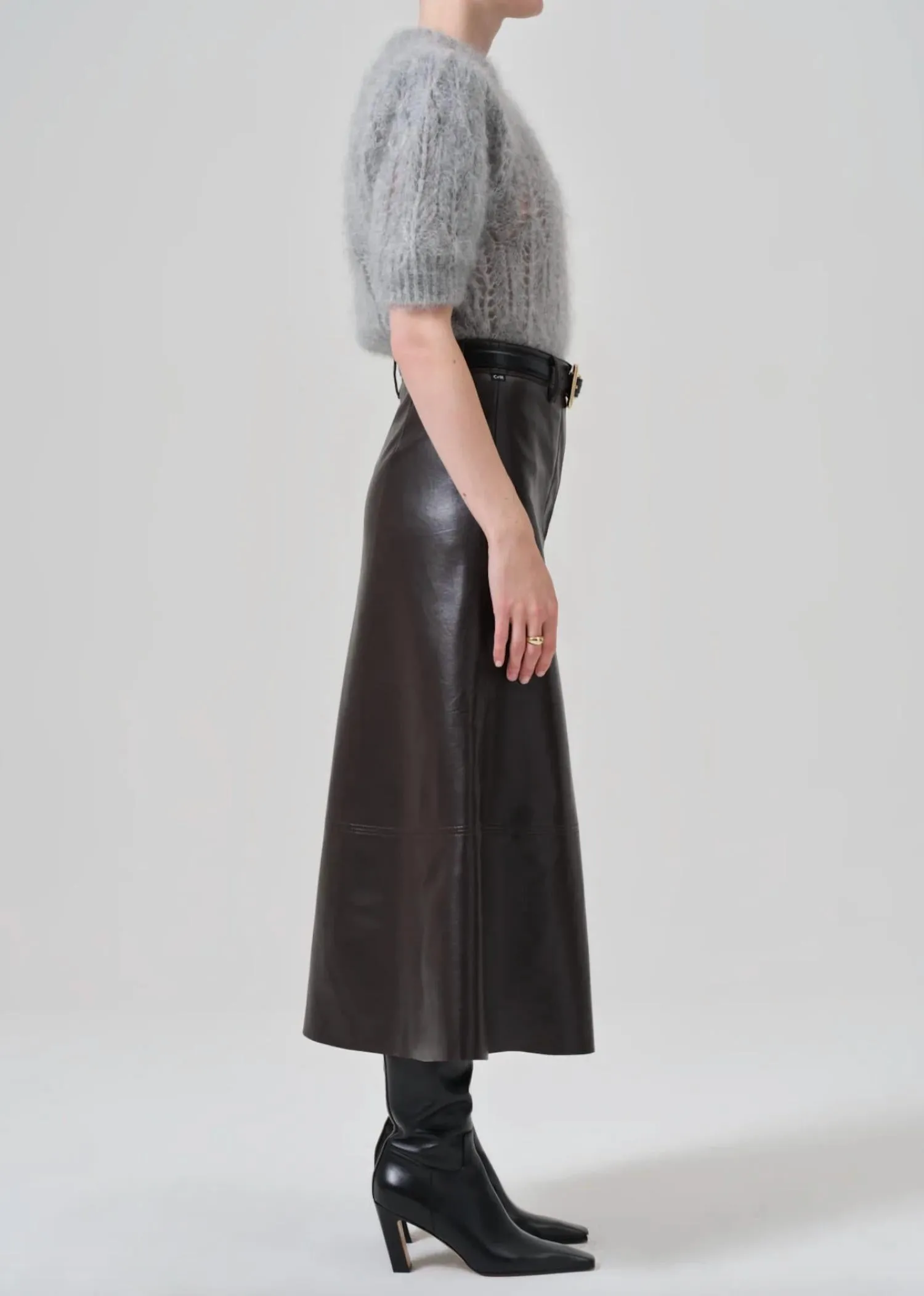 Cassia Leather Skirt In Chocolate Dark Brown
