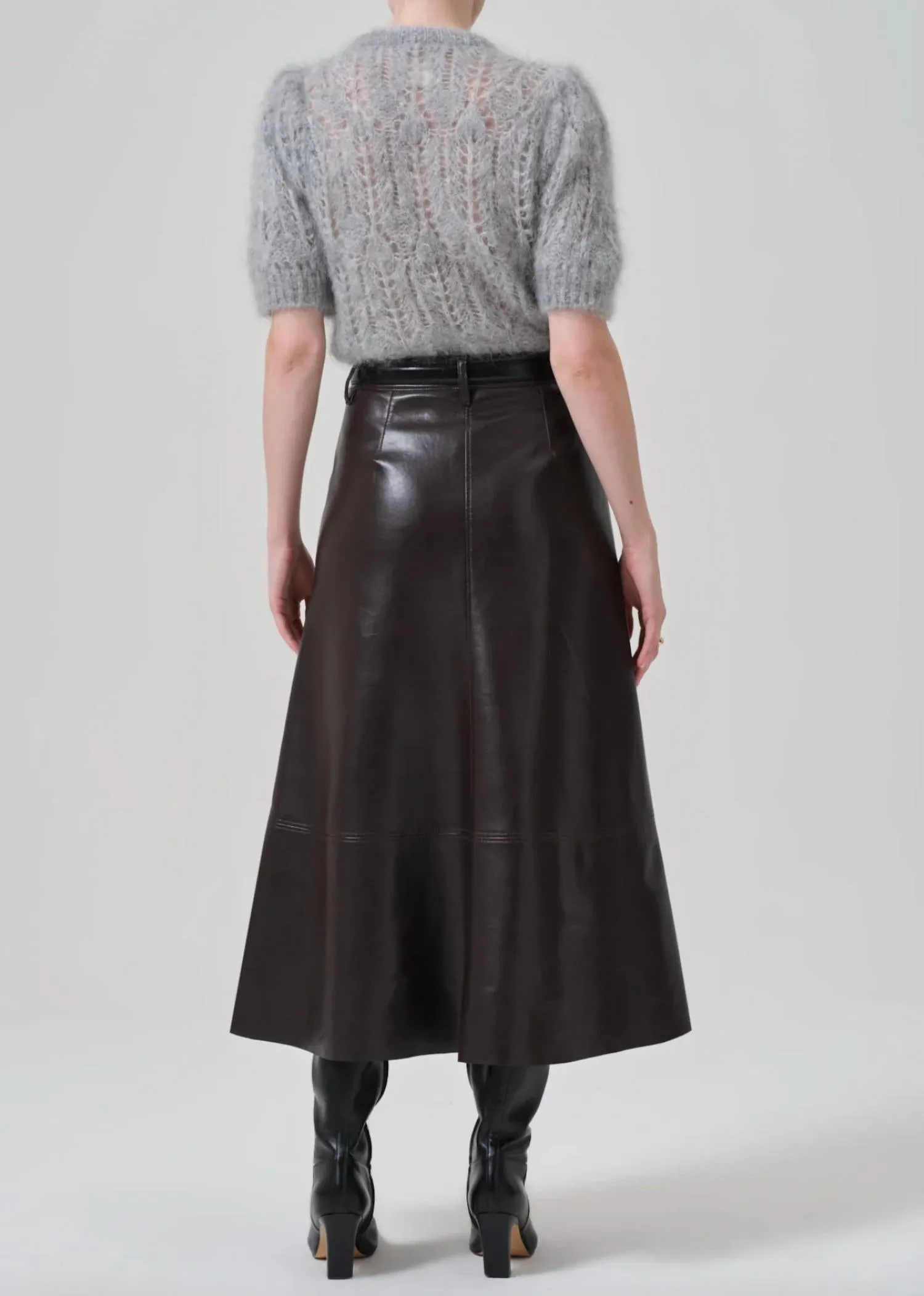 Cassia Leather Skirt In Chocolate Dark Brown