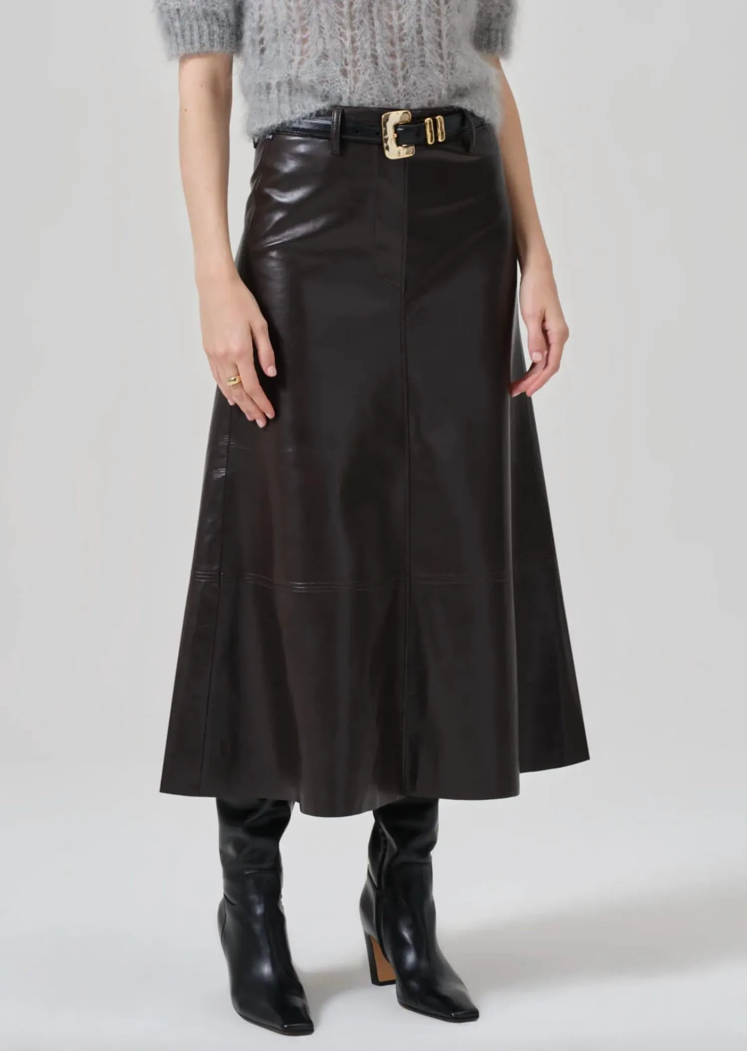 Cassia Leather Skirt In Chocolate Dark Brown
