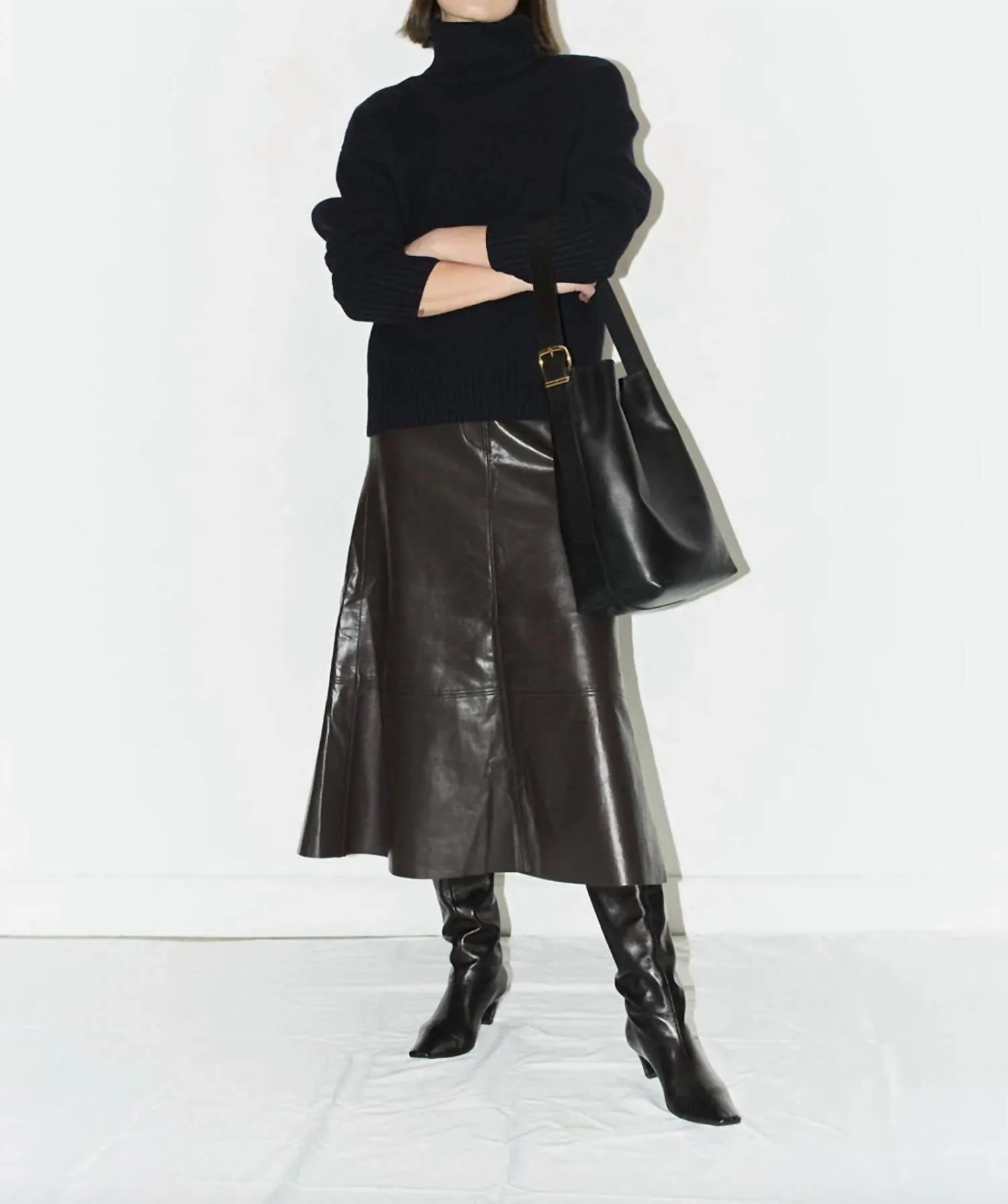 Cassia Leather Skirt In Chocolate Dark Brown