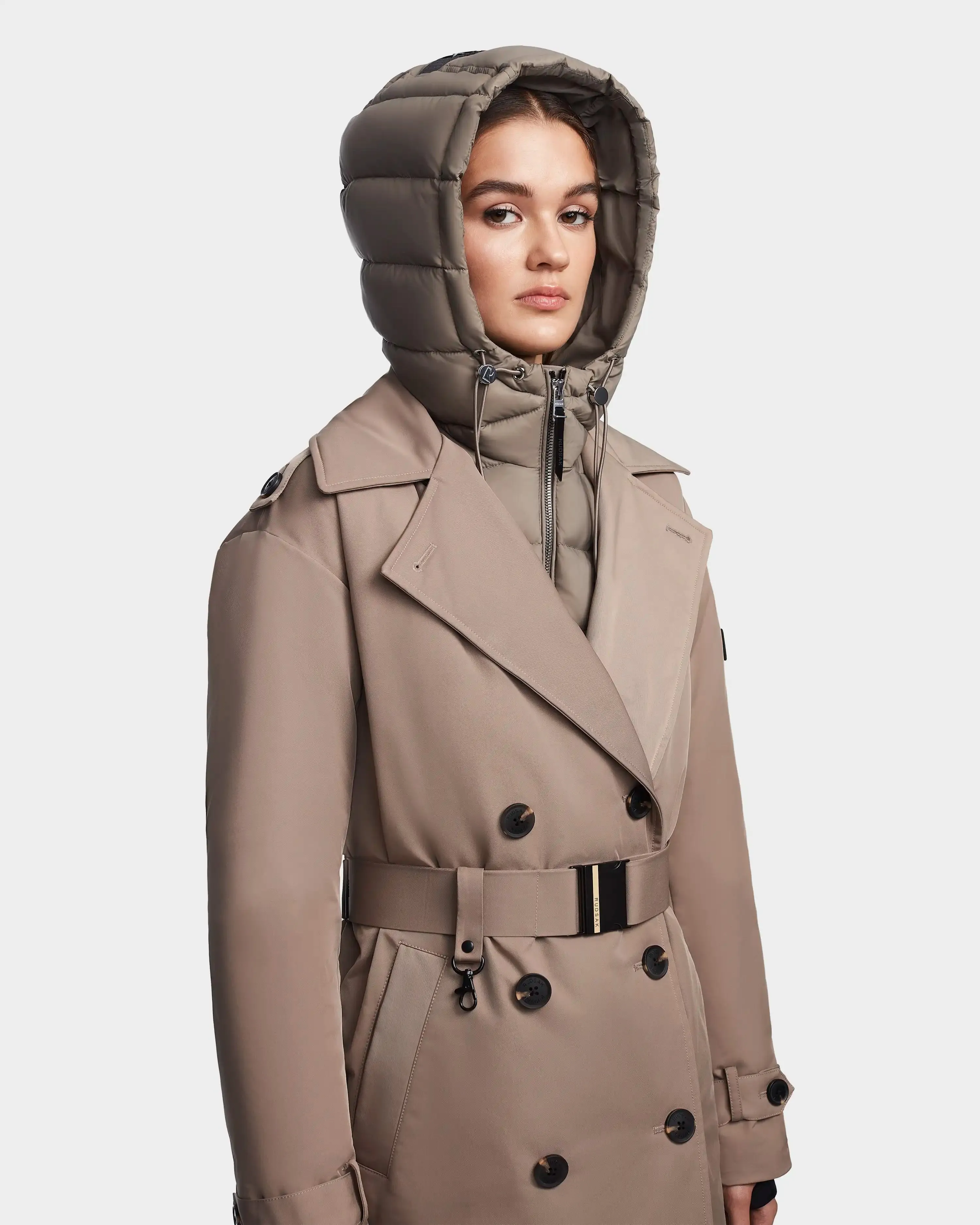 CELIA WOMEN'S LIGHTWEIGHT DOWN TRENCH WITH REMOVABLE HOODED BIB
