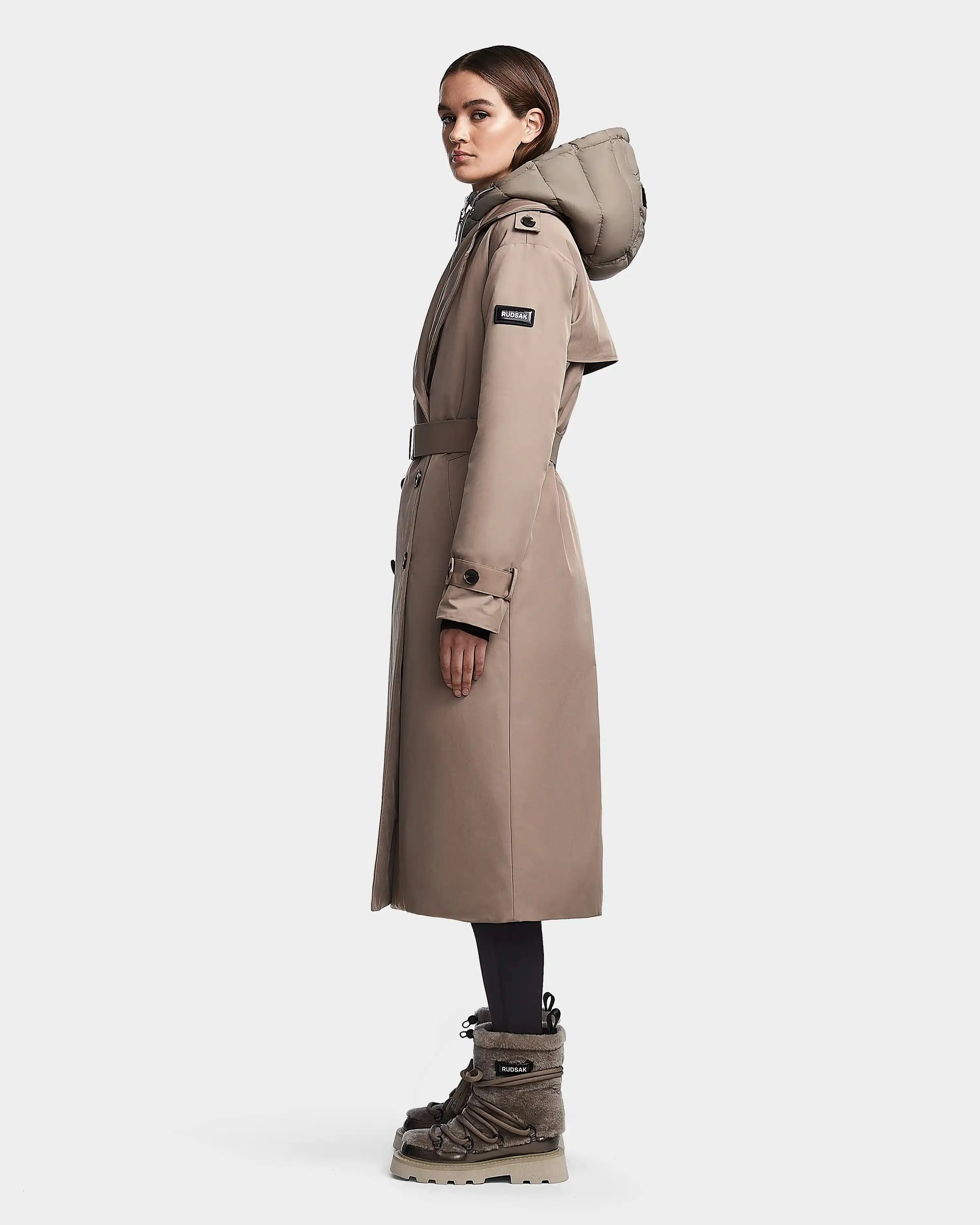 CELIA WOMEN'S LIGHTWEIGHT DOWN TRENCH WITH REMOVABLE HOODED BIB