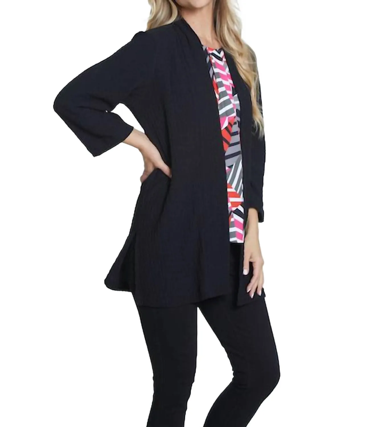 Cifron Set In Kimono Cardigan In Black