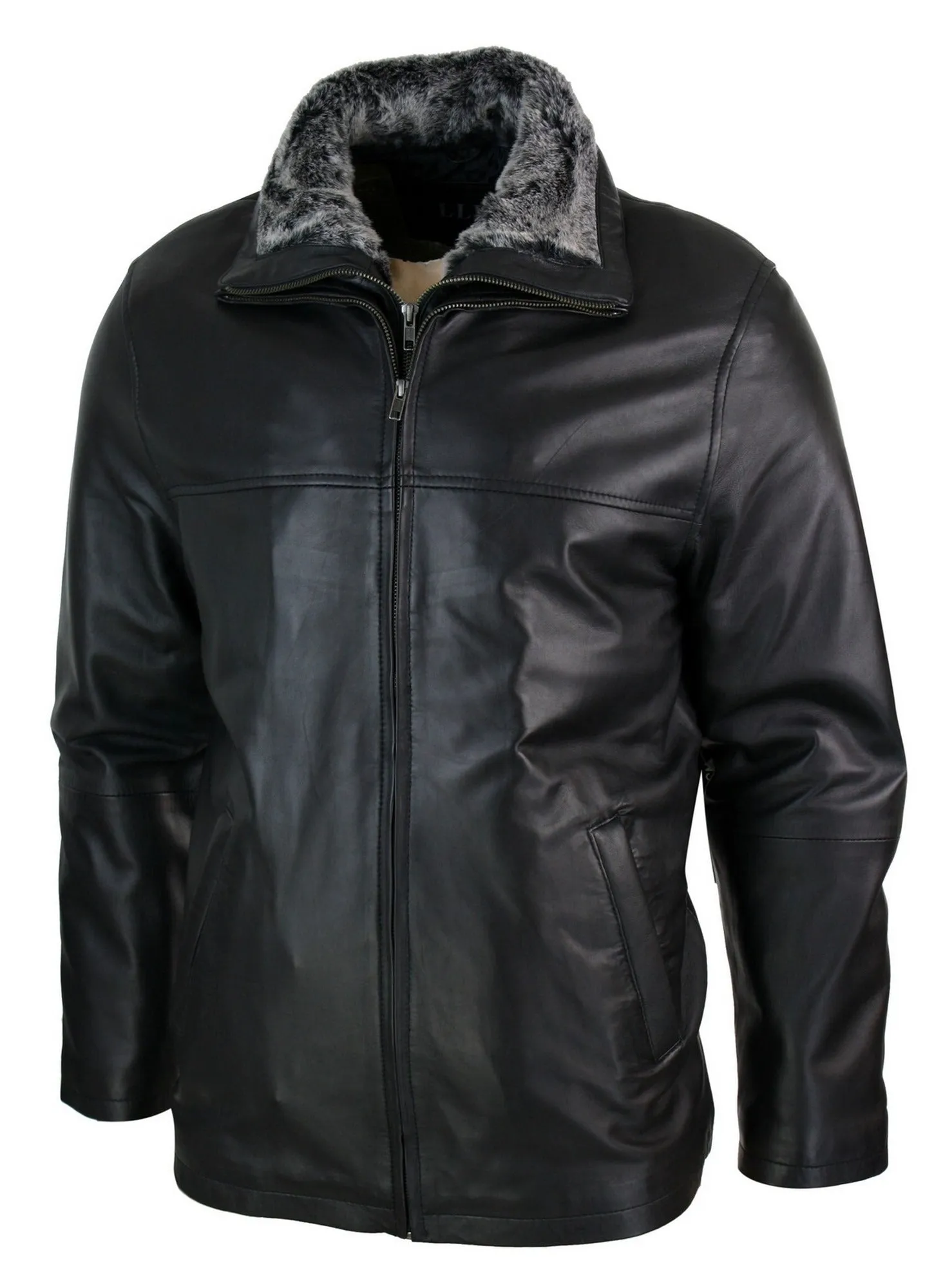 Classic Double Leather Coat Jacket Regular Fit
