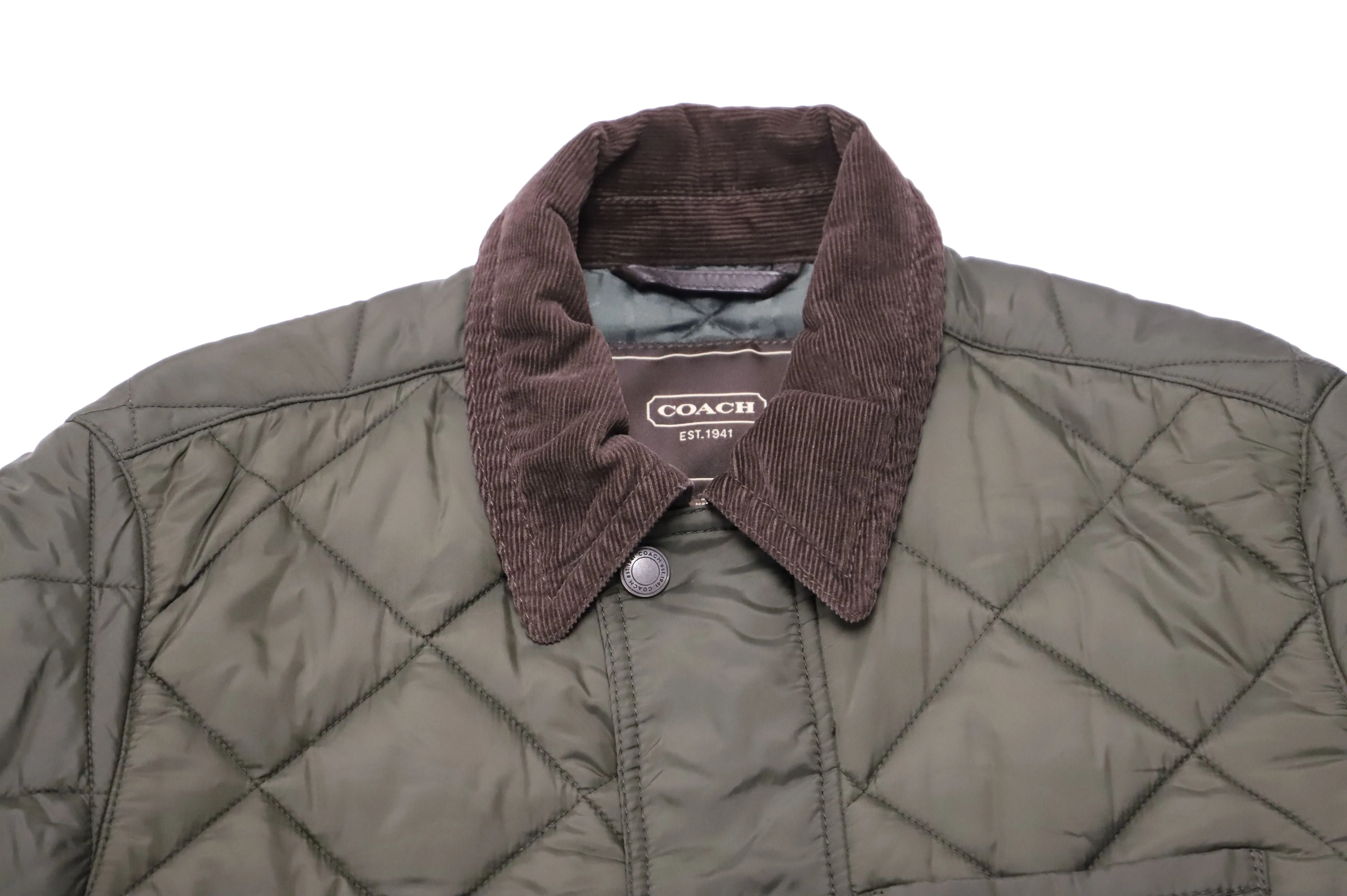 Coach Quilted Hacking Jacket in Olive Nylon