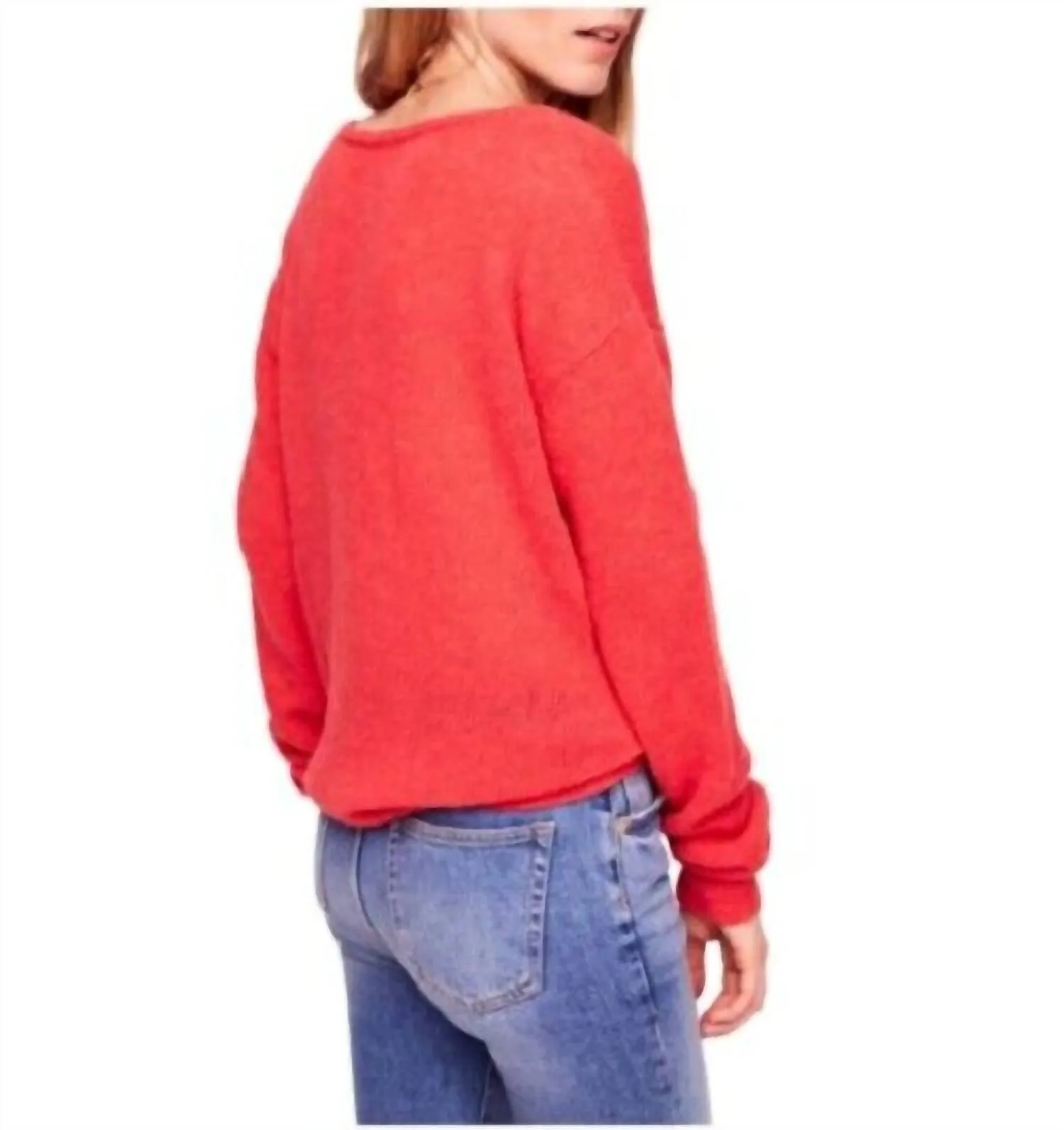 Coral Knit Gossamer V-Neck Sweater In Red