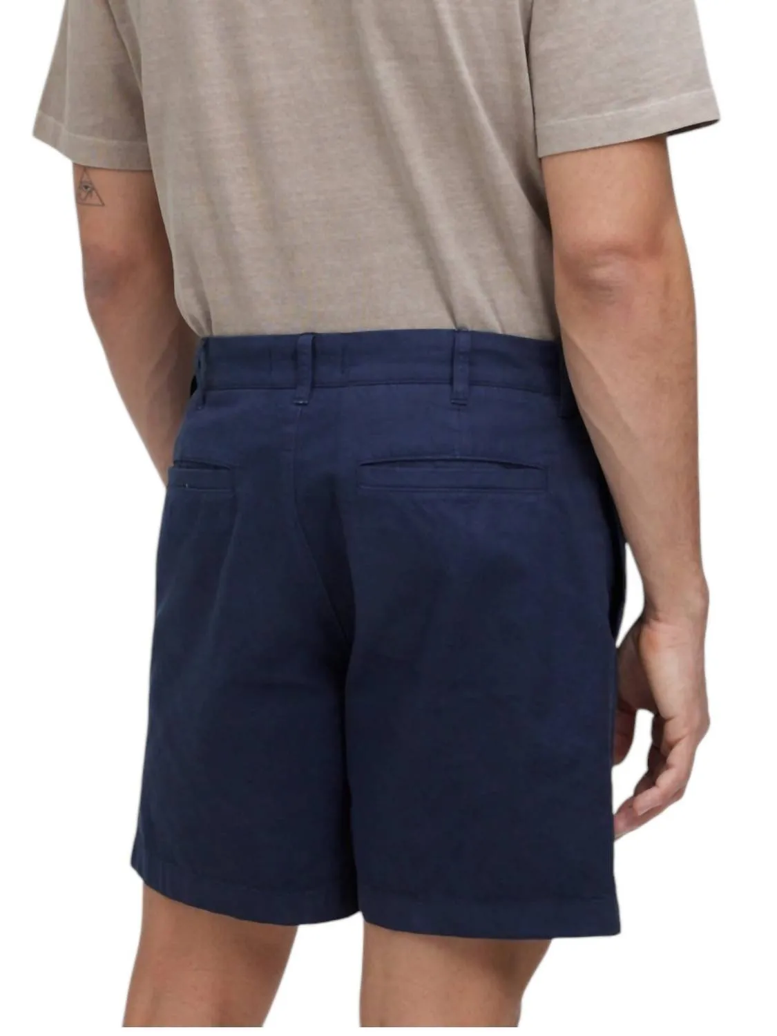 Cotton Hemp Pleated Shorts In Midnight Navy Blue