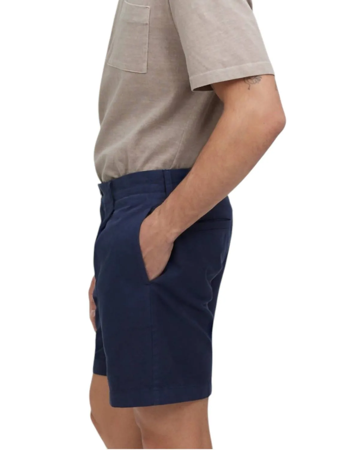 Cotton Hemp Pleated Shorts In Midnight Navy Blue