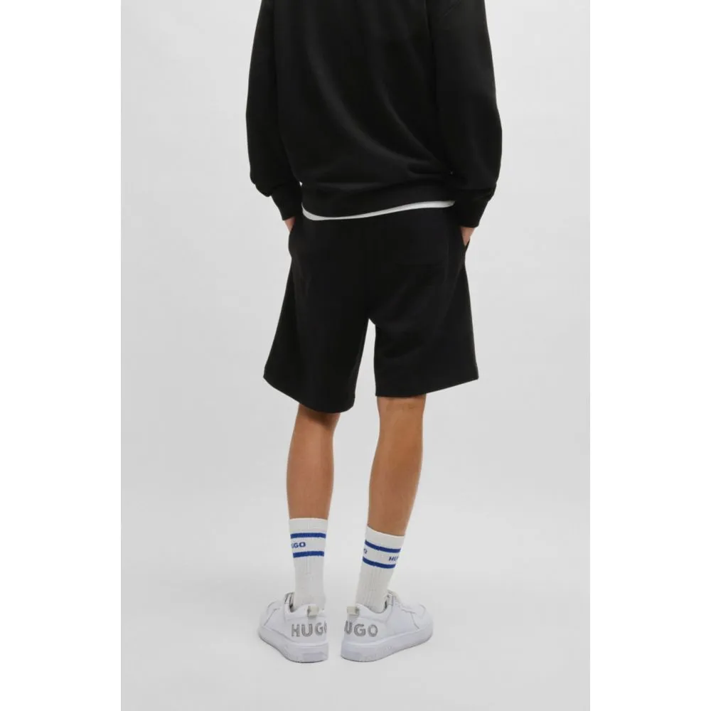 Cotton-terry shorts with blue logo patch
