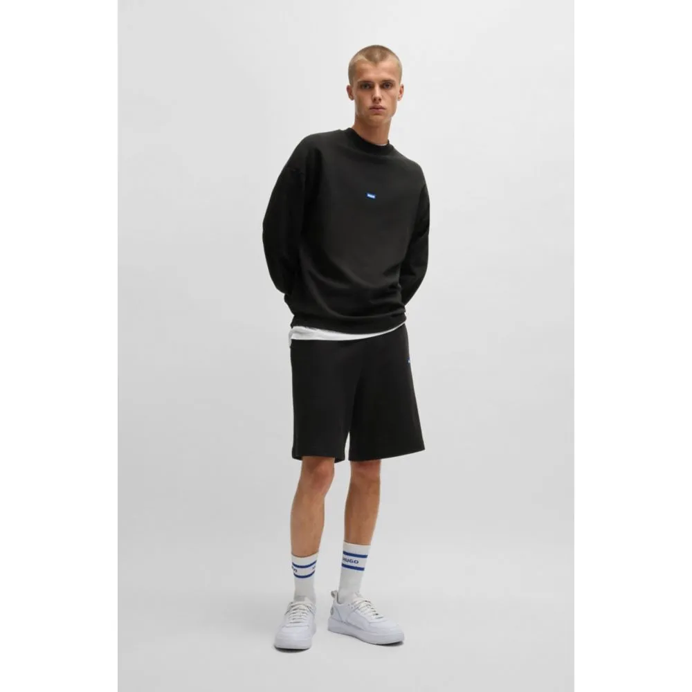 Cotton-terry shorts with blue logo patch