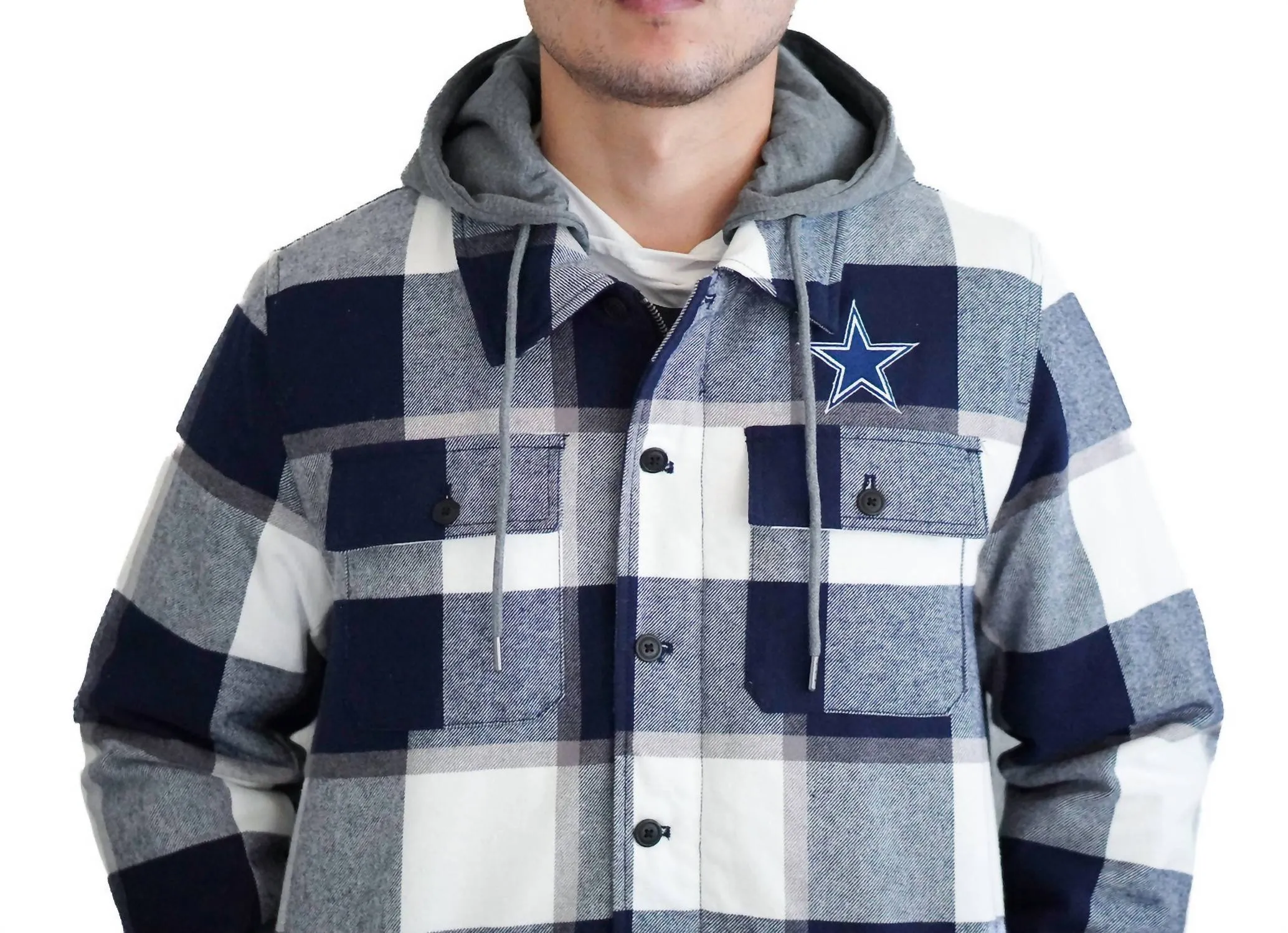 Cowboys Men's Starter Flannel Sherpa Shacket In Navy