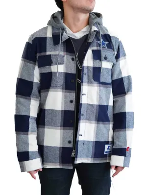 Cowboys Men's Starter Flannel Sherpa Shacket In Navy