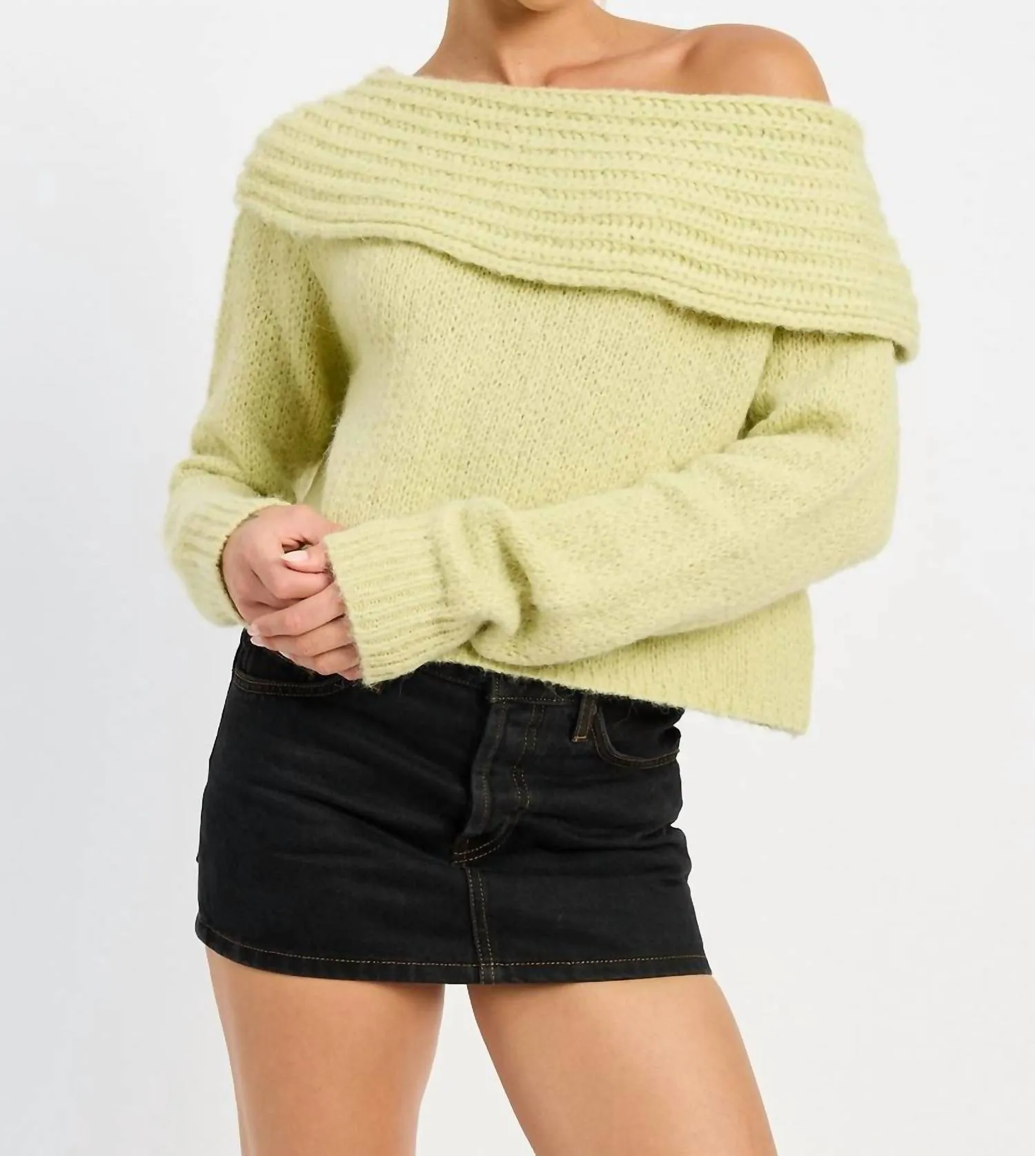 Cowl Neck Knit Sweater In Sage