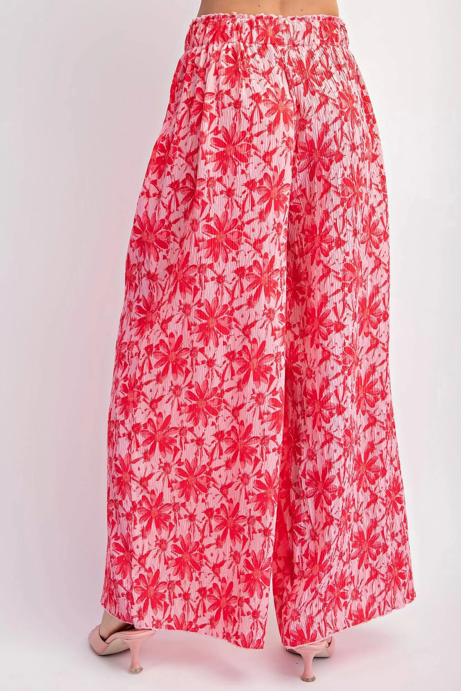Crinkled Wide Leg Pants In Hot Pink & Red