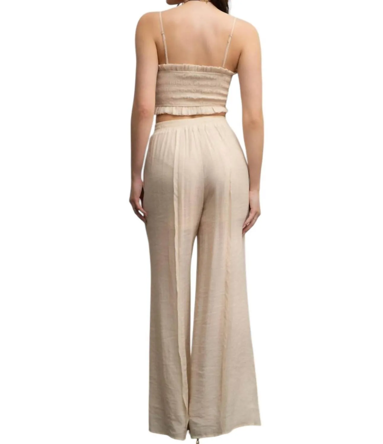 Crop Top & Flowy Pants Set In Taupe