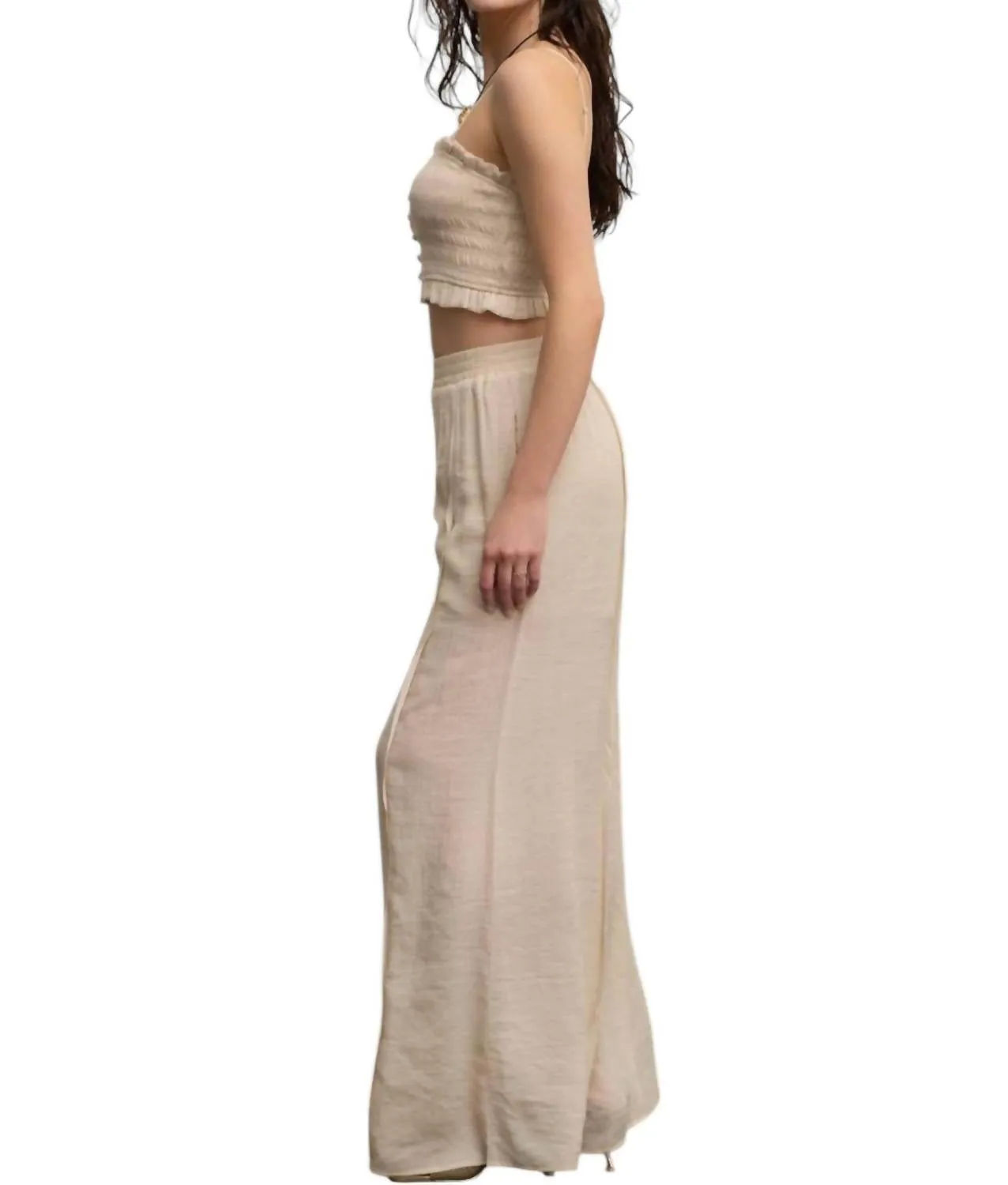 Crop Top & Flowy Pants Set In Taupe