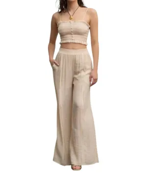 Crop Top & Flowy Pants Set In Taupe