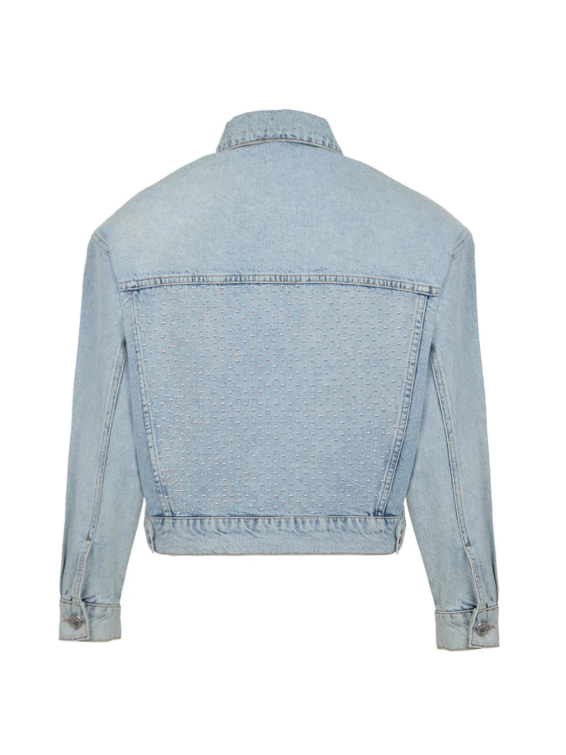 Cropped Denim Jacket with Shoulder Pads
