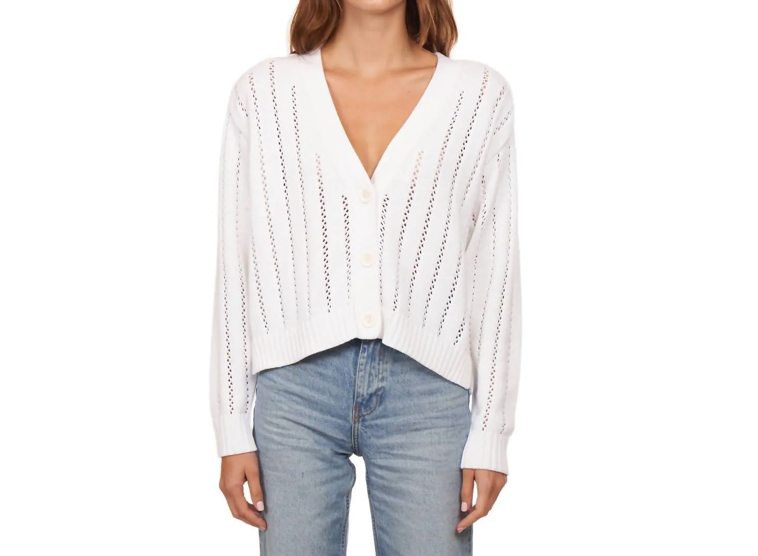 Cropped V-Neck Cardigan In Bleach White