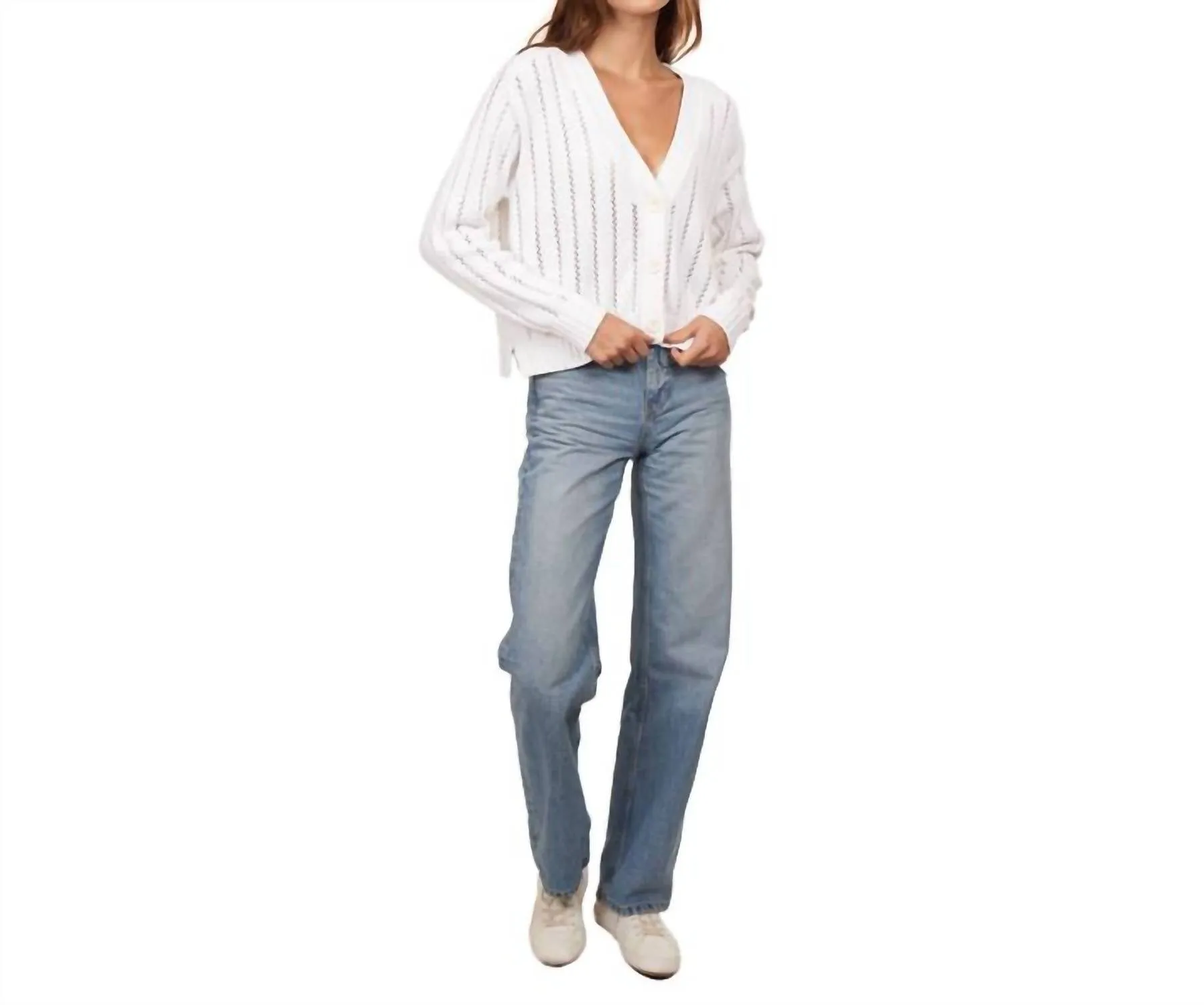 Cropped V-Neck Cardigan In Bleach White