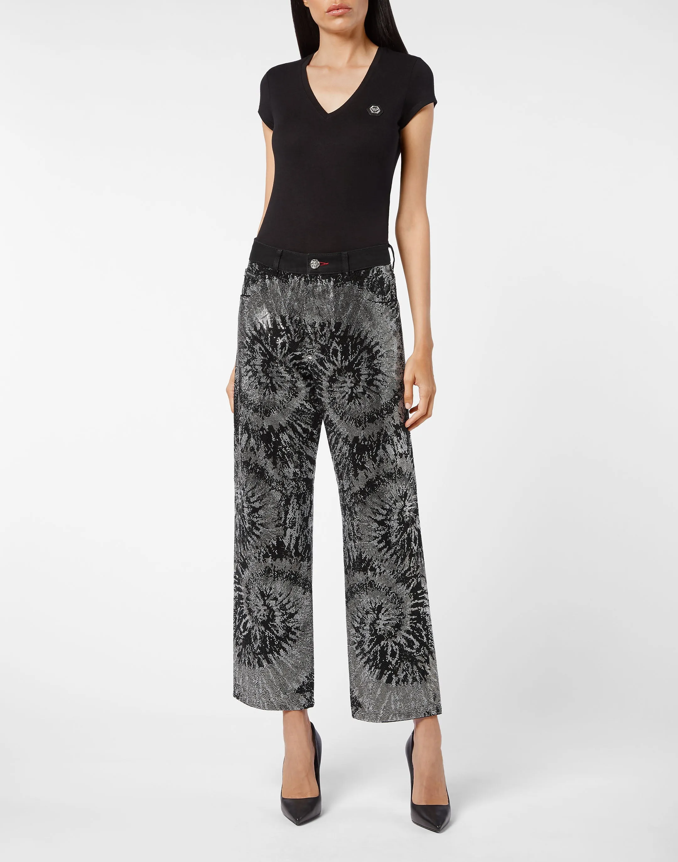 Denim High Rise Fit Black White Stones Tiedye Tie dye
