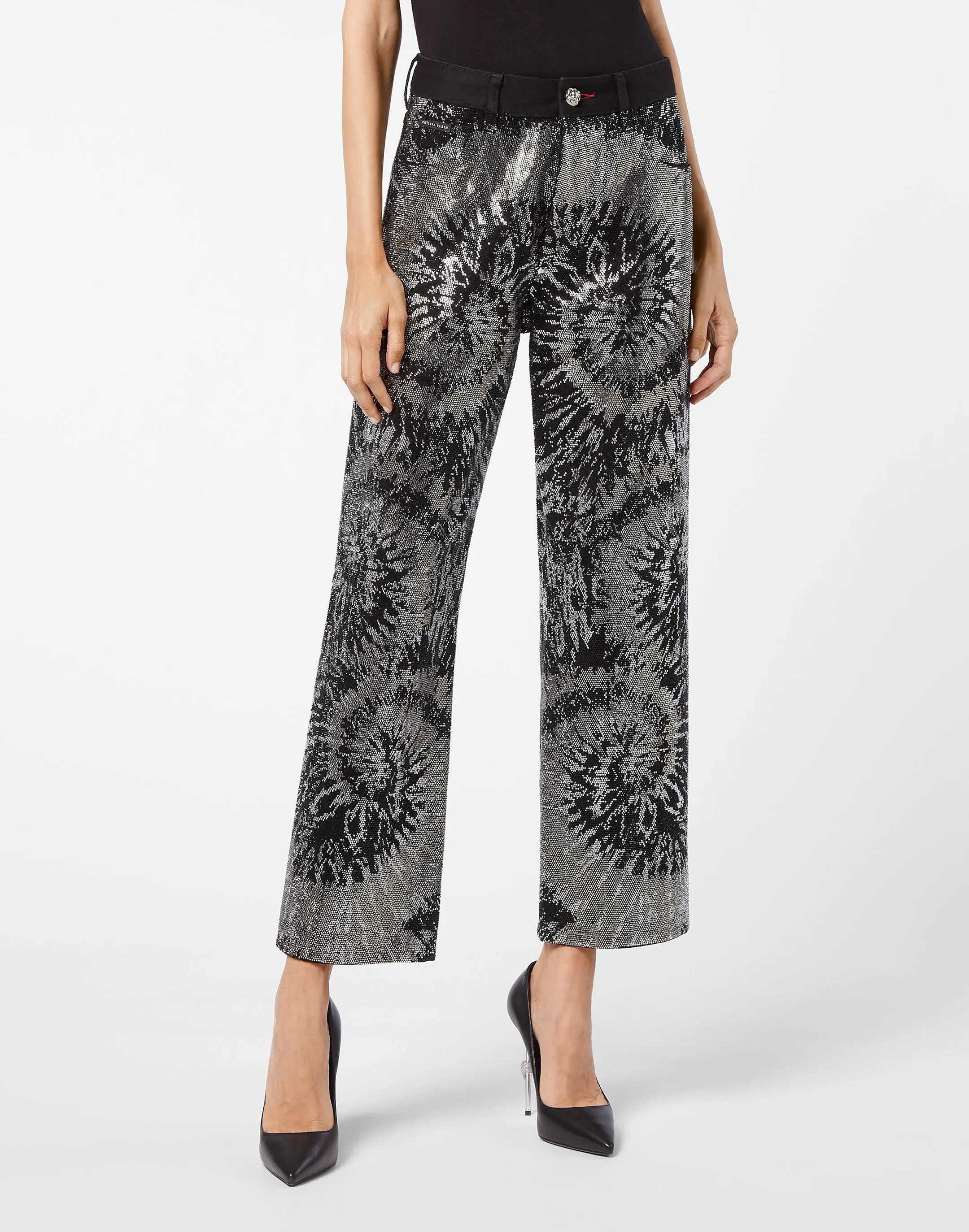 Denim High Rise Fit Black White Stones Tiedye Tie dye