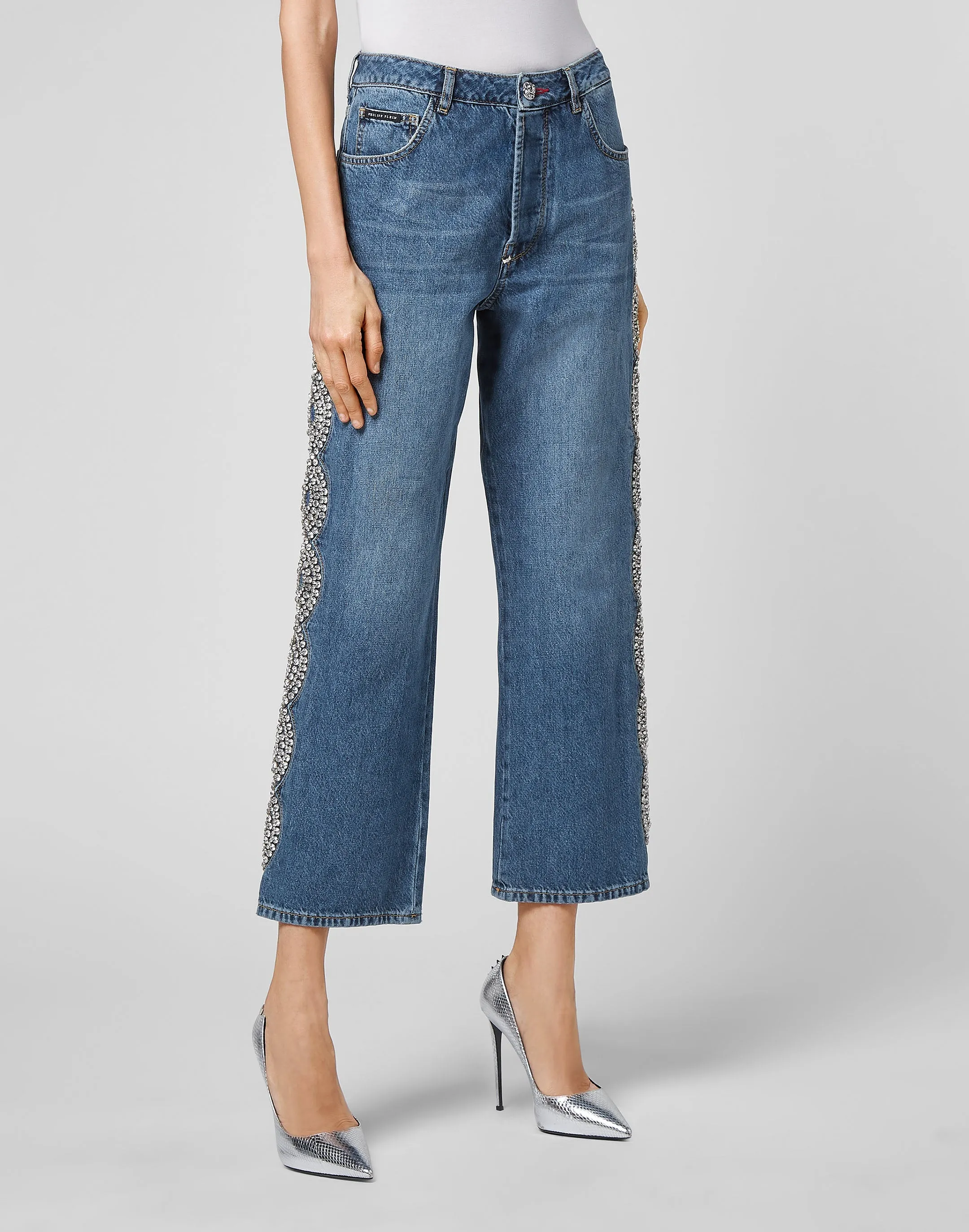 Denim Trousers Loose Fit Crystal Cable