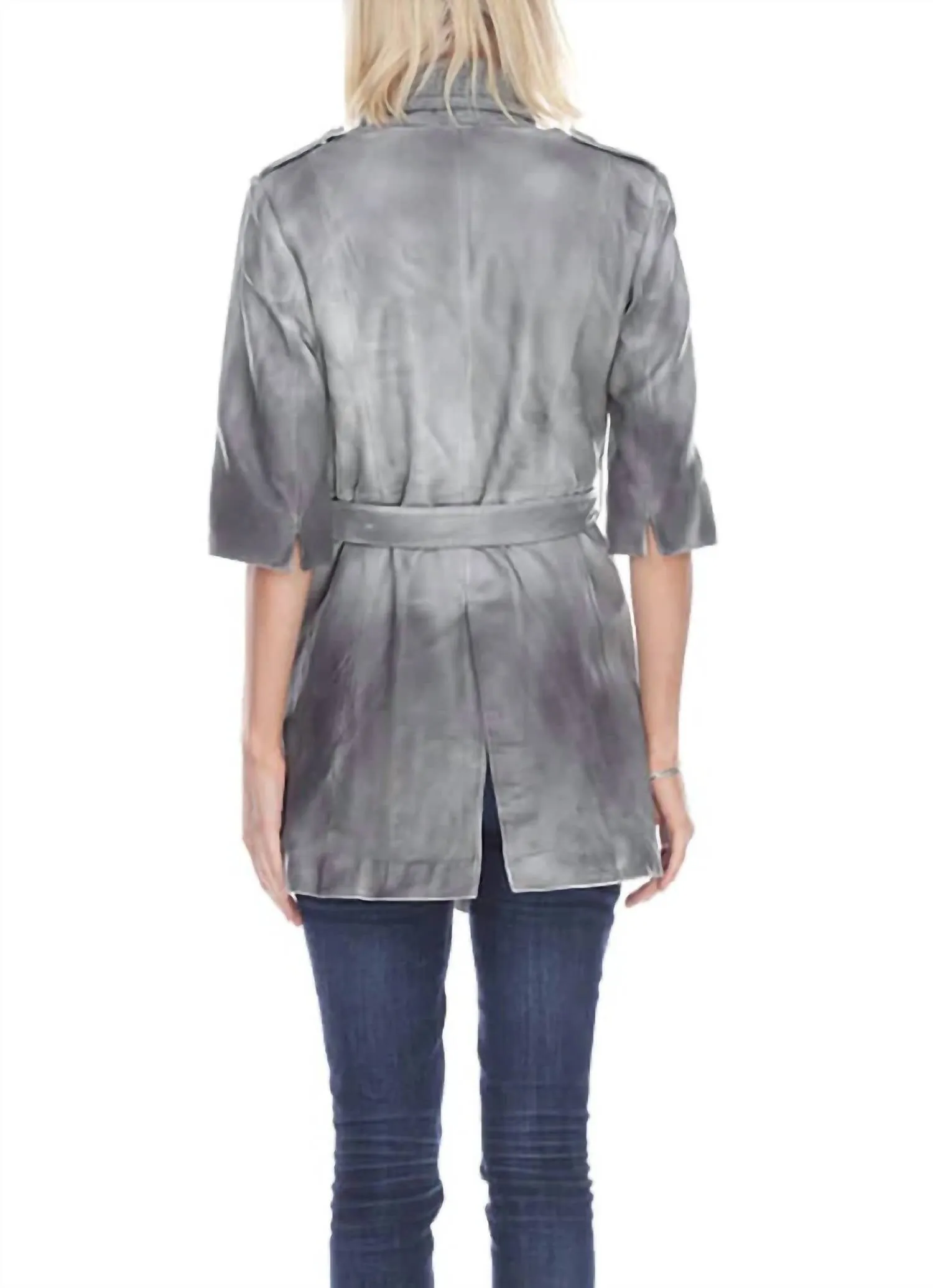 Dip Dye Long Leather Coat In Grey