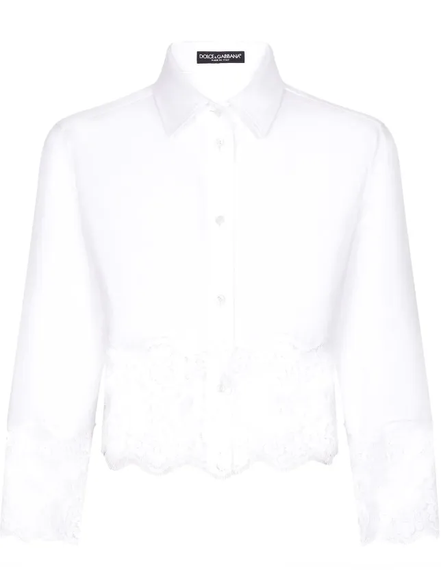 Dolce & Gabbana cropped poplin shirt with lace inserts