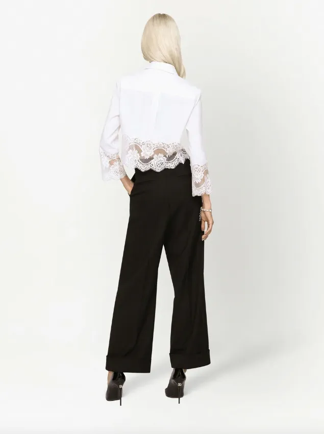 Dolce & Gabbana cropped poplin shirt with lace inserts