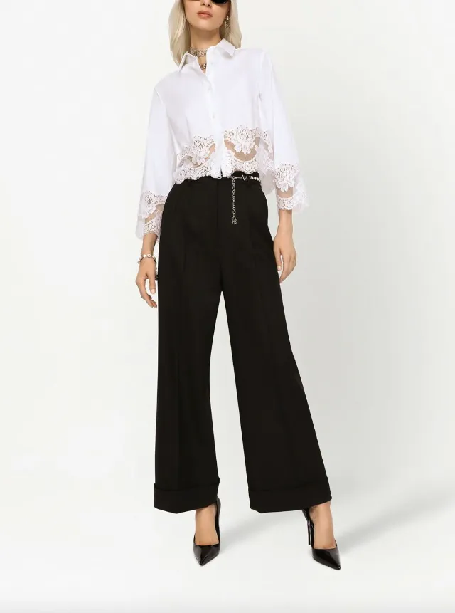 Dolce & Gabbana cropped poplin shirt with lace inserts
