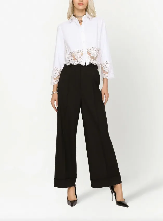Dolce & Gabbana cropped poplin shirt with lace inserts