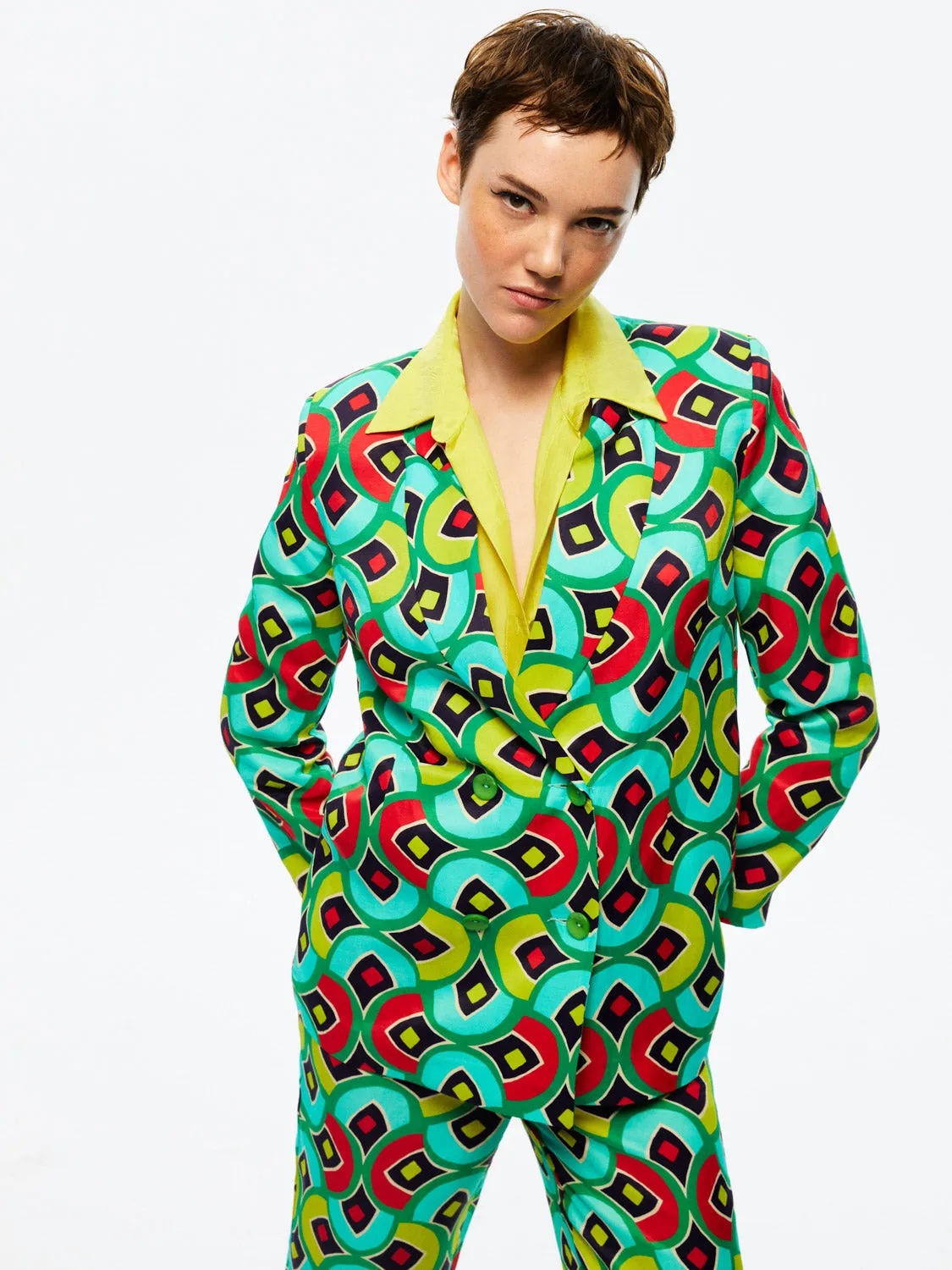 Double-Breasted Print Jacket