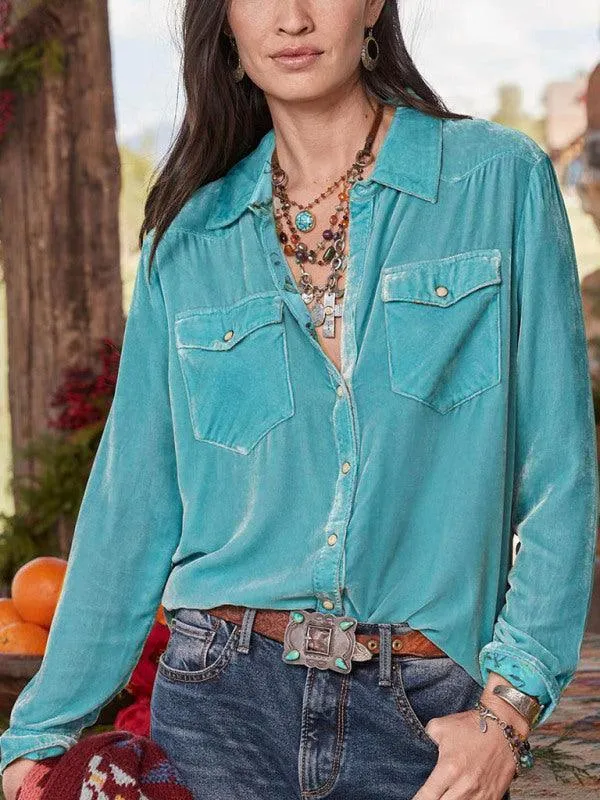 Double-Pocketed Velvet Women's Shirt